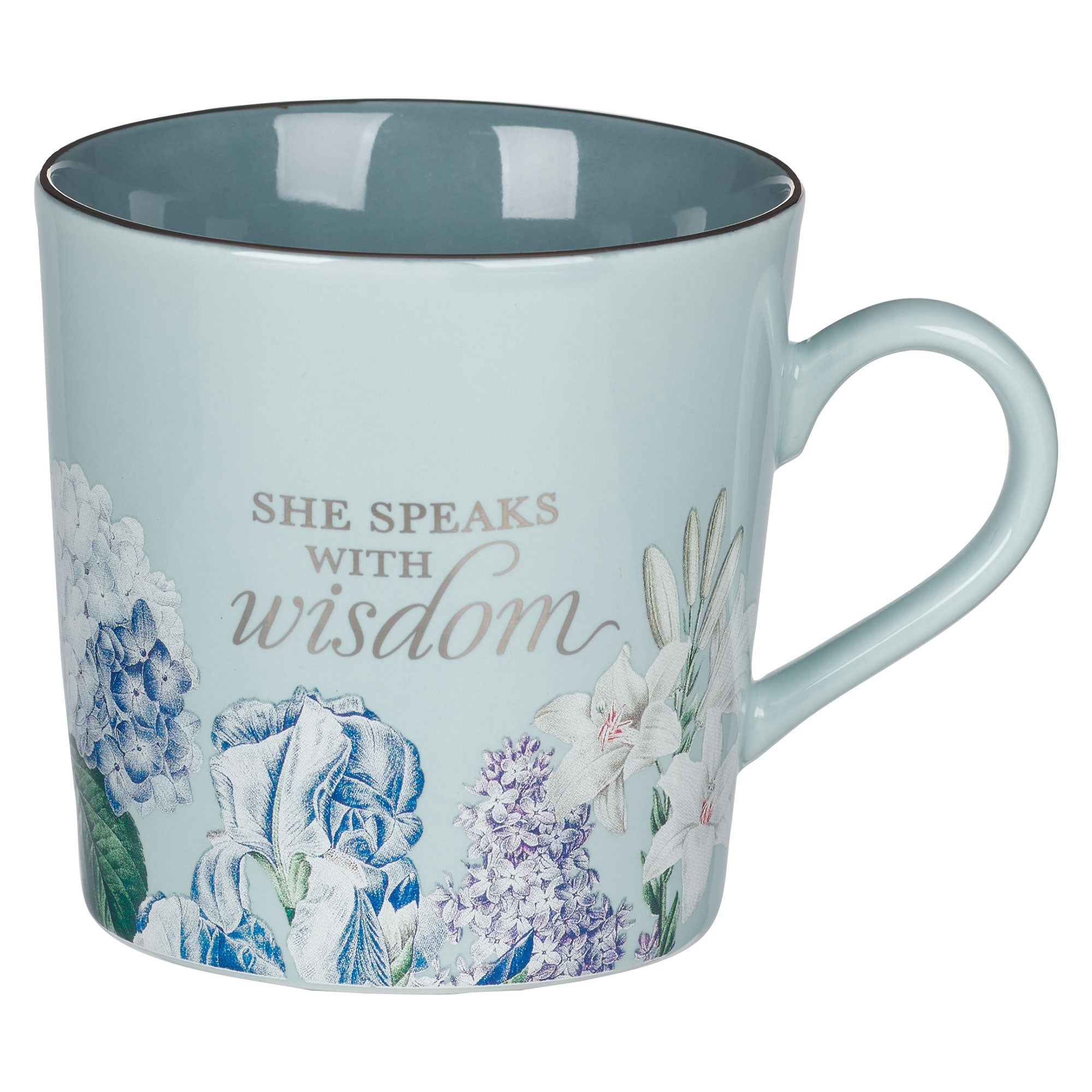 Ceramic Mug, 414 ML: She Speaks With Wisdom, Blue (Graceful Peonies Series)