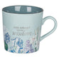 Ceramic Mug, 414 ML: She Speaks With Wisdom, Blue (Graceful Peonies Series)