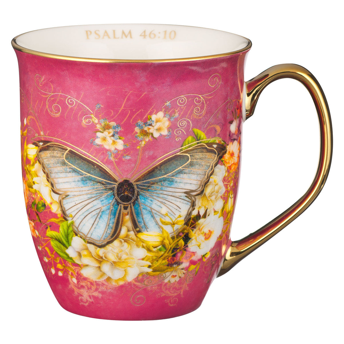 Ceramic Mug, 473ml: Be Still Pink Butterfly (Psalm 46:10) (Secret Garden Series)
