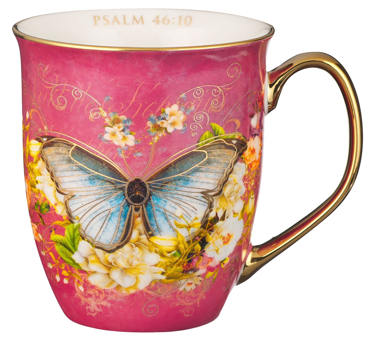 Ceramic Mug, 473ml: Be Still Pink Butterfly (Psalm 46:10) (Secret Garden Series)