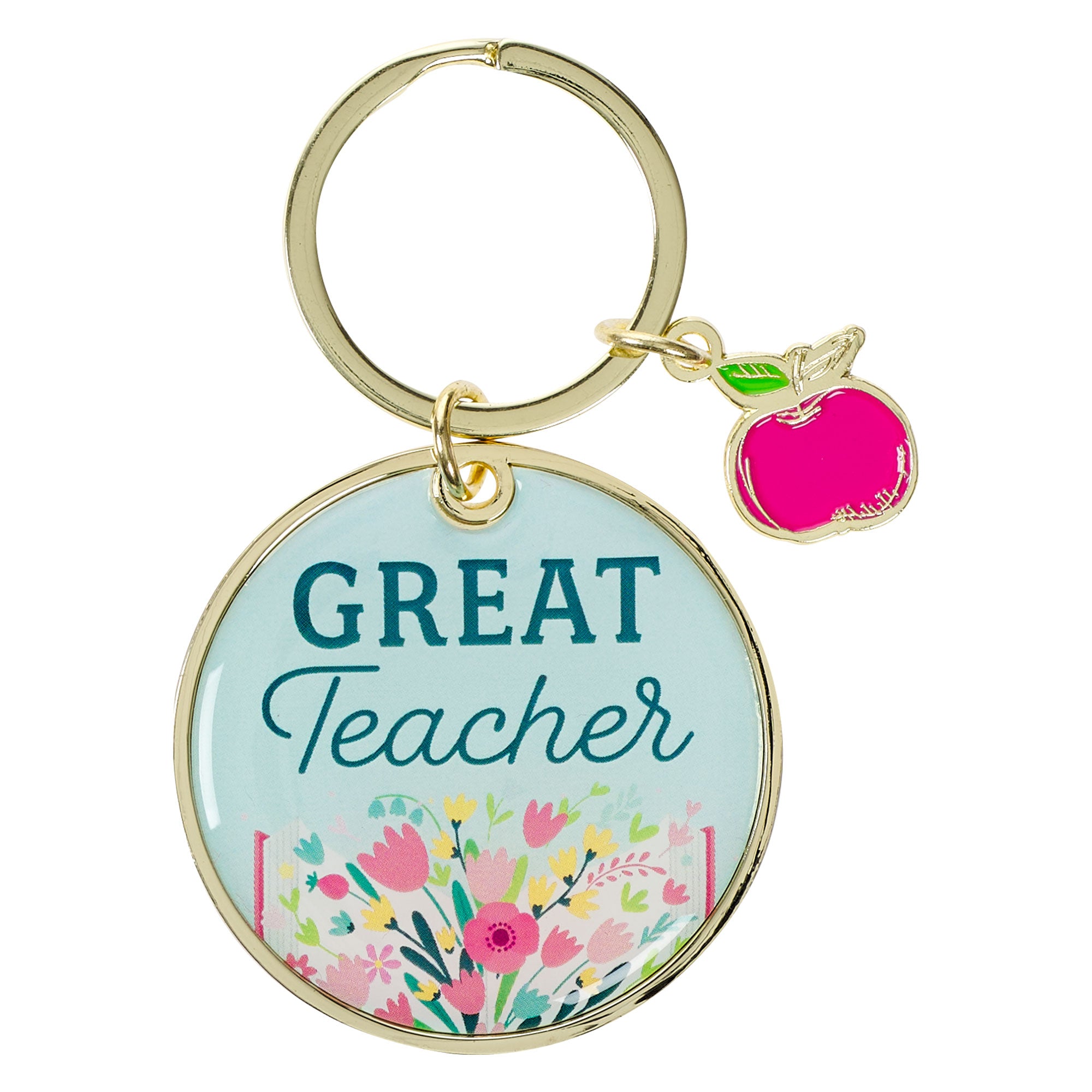 Metal Keyring: Great Teacher With Apple Charm (Ecc. 2:26) (Teal Best Teacher Series)