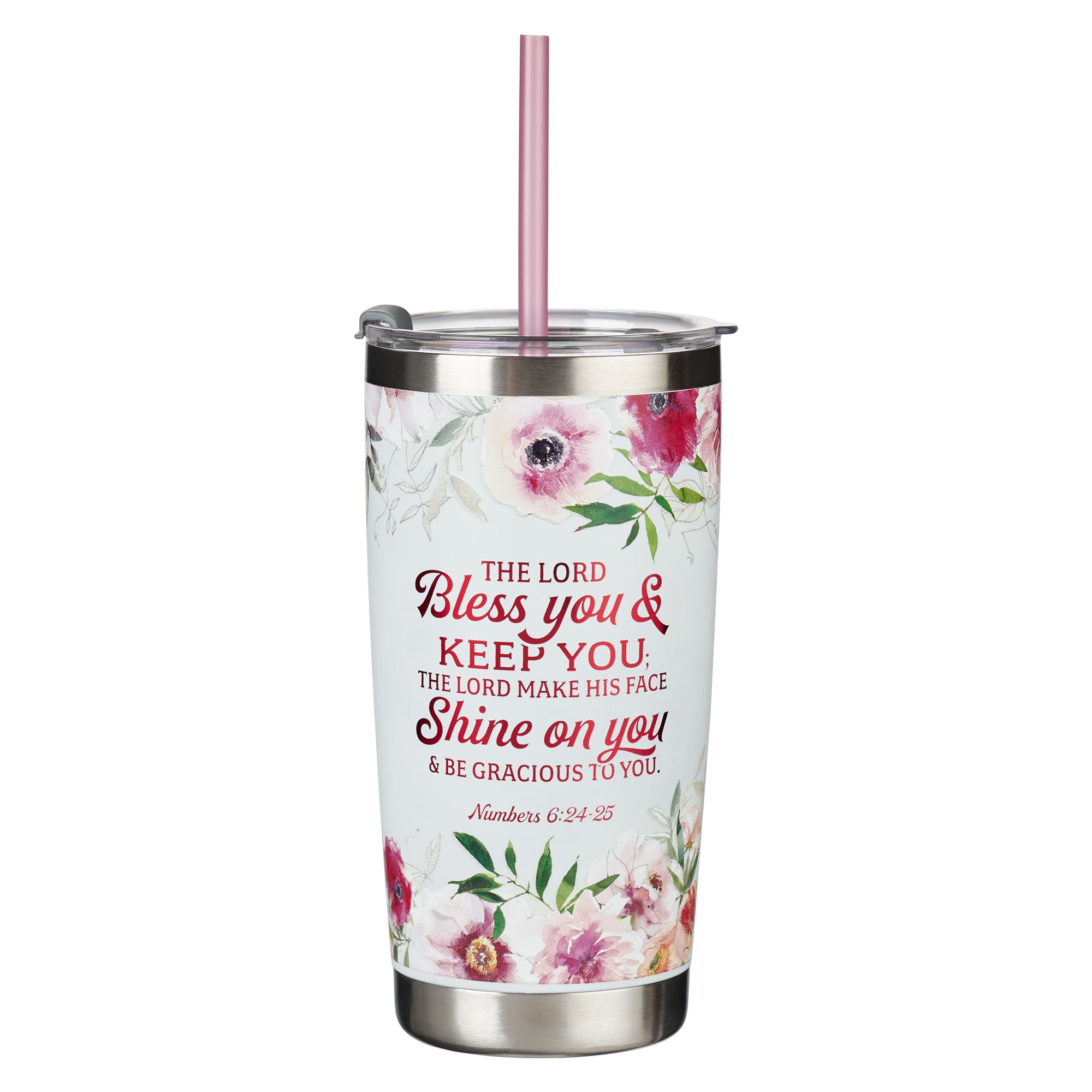 Stainless Steel Travel Mug With Straw : Bless You and Keep You (Numbers 6:24-25) (532 ML) (Bless You Mom Series)