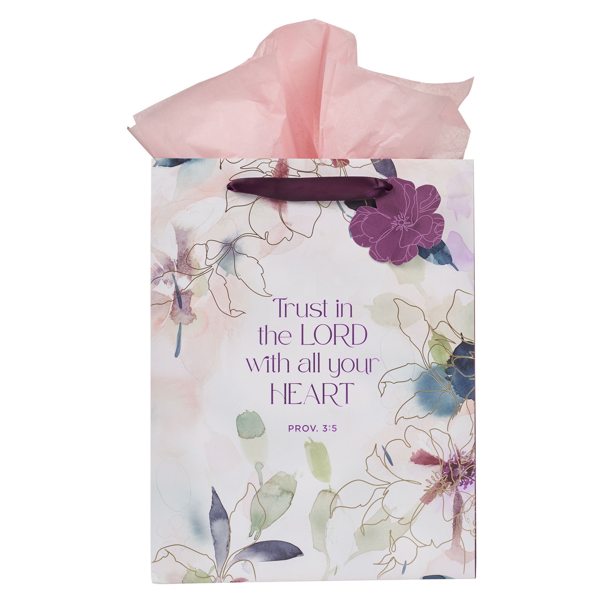 Gift Bag Large: Trust in the Lord, Prov. 3:5, Purple Bloom Like the Flowers