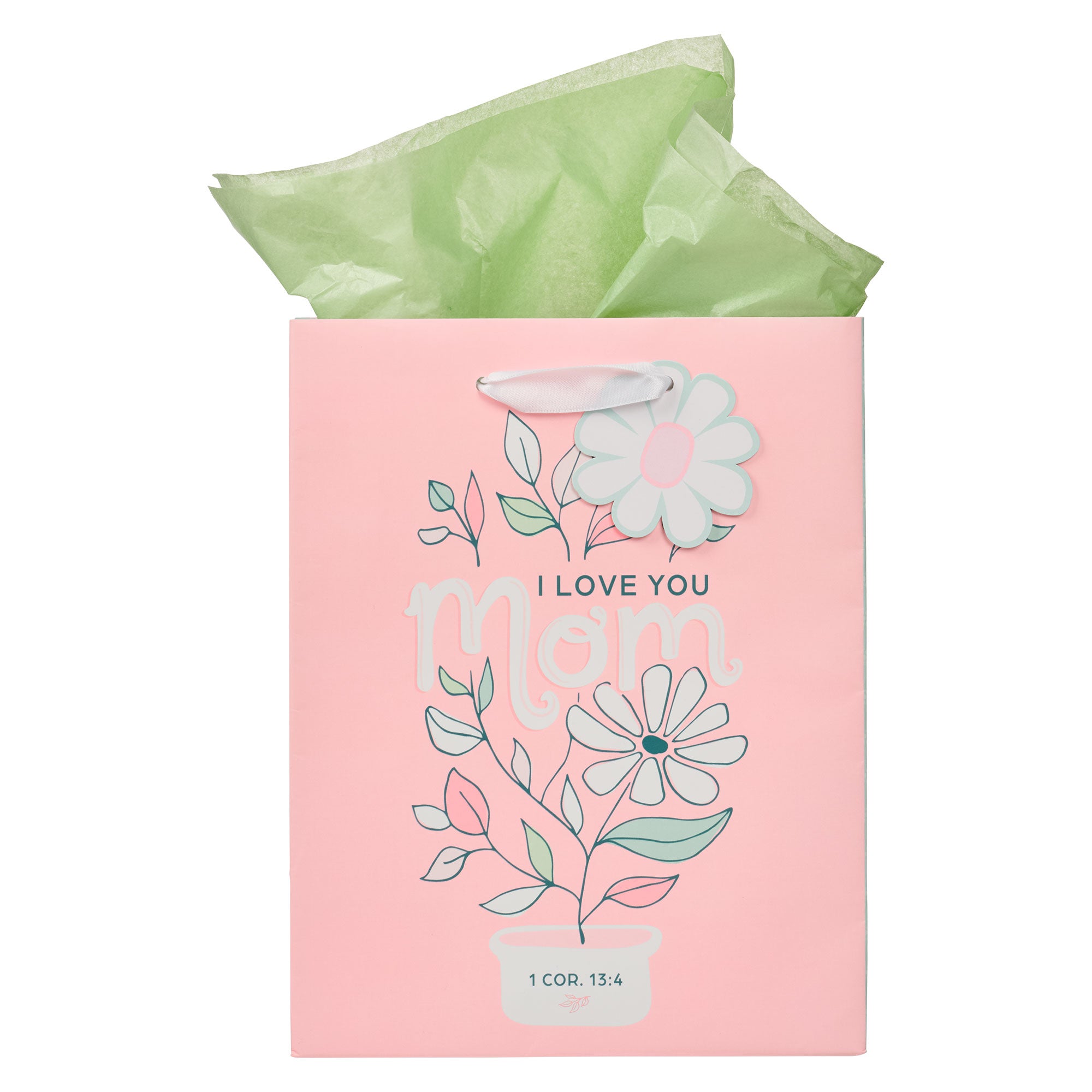 Gift Bag Medium: I Love You Mom, 1 Cor. 13:4, Pink (Blue Chair Blessing)