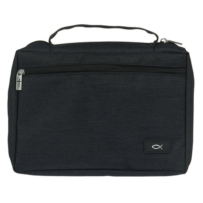 Bible Cover Large Polyester Canvas With Fish Emblem in Black
