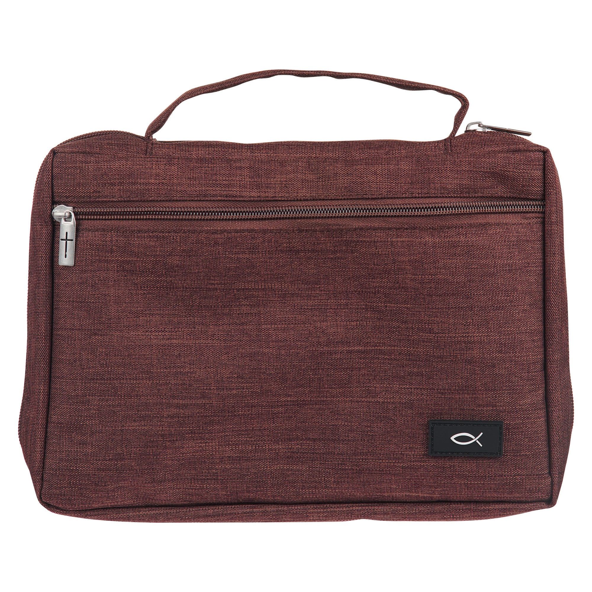 Bible Cover Extra Large Polyester Canvas With Fish Emblem in Brown