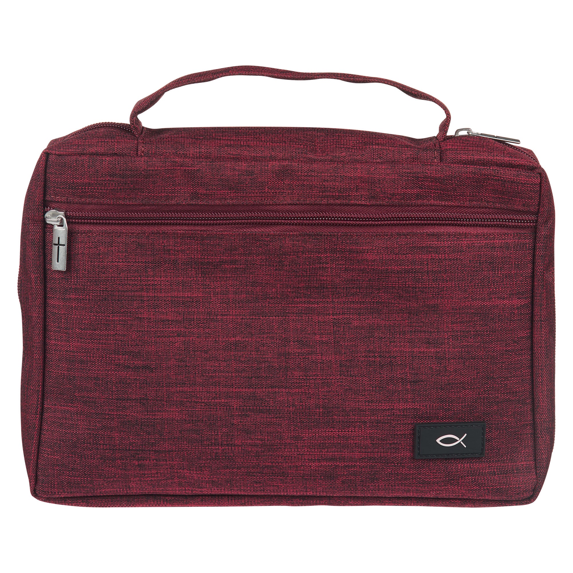 Bible Cover Small Polyester Canvas With Fish Emblem in Burgundy