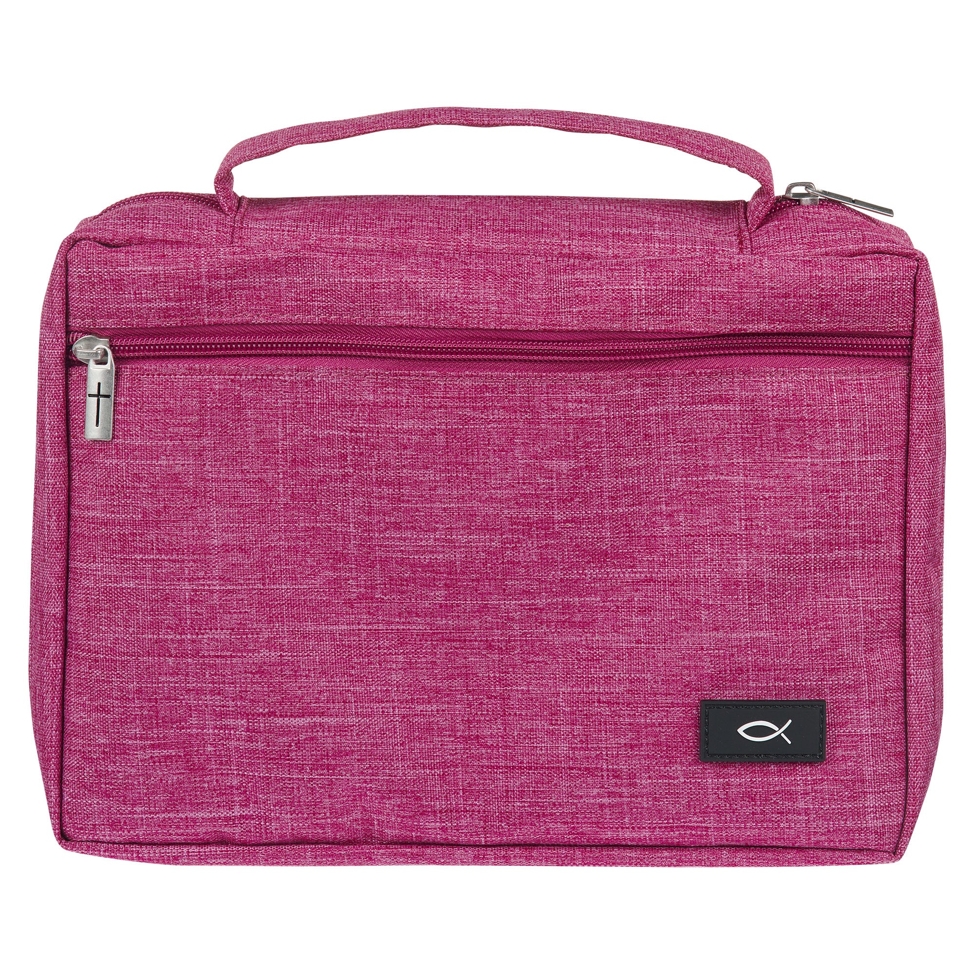 Bible Cover Extra Large Polyester Canvas With Fish Emblem in Fuchsia Pink