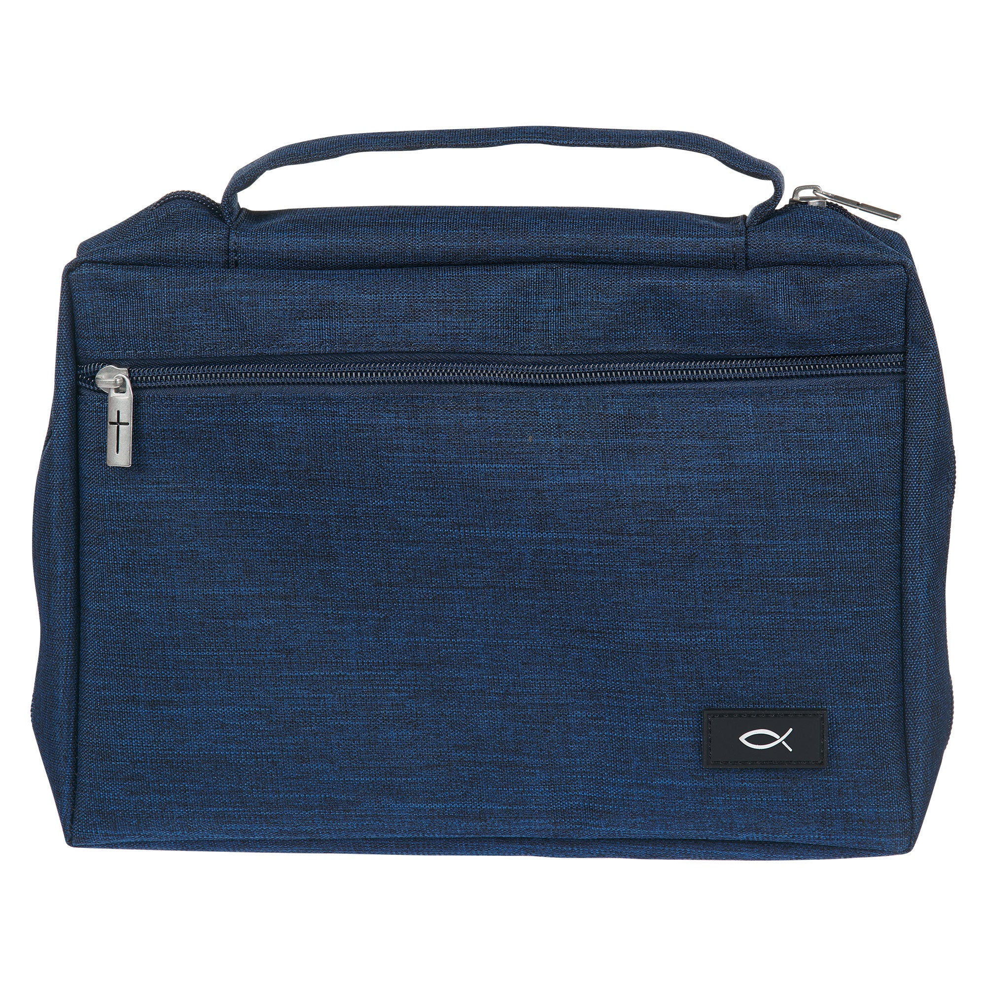 Bible Cover Medium Polyester Canvas With Fish Emblem in Navy