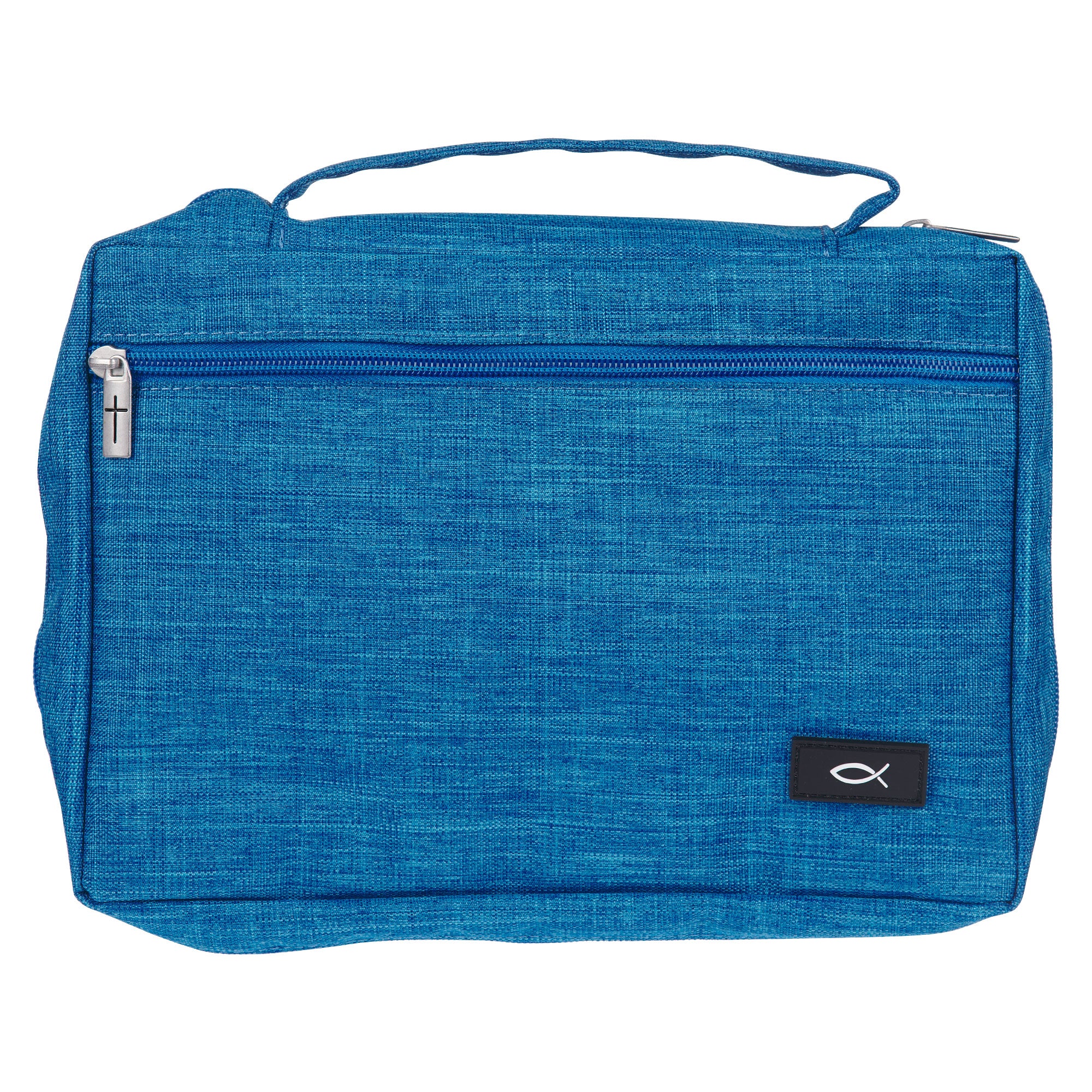 Bible Cover Medium Polyester Canvas With Fish Emblem in Royal Blue