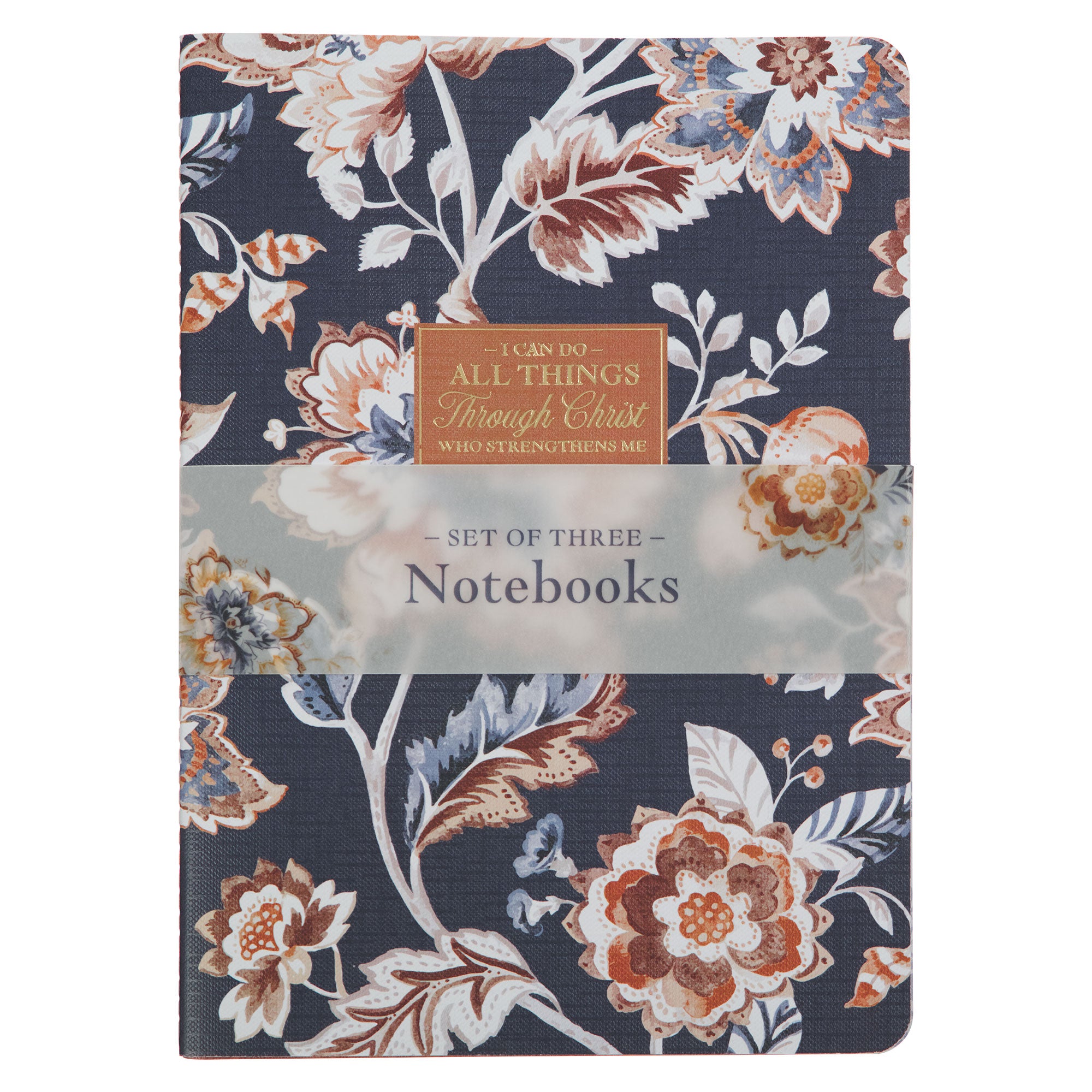 Notebooks (Set of 3): All Things, Phil 4:13, Trust Honey-brown and Navy Floral