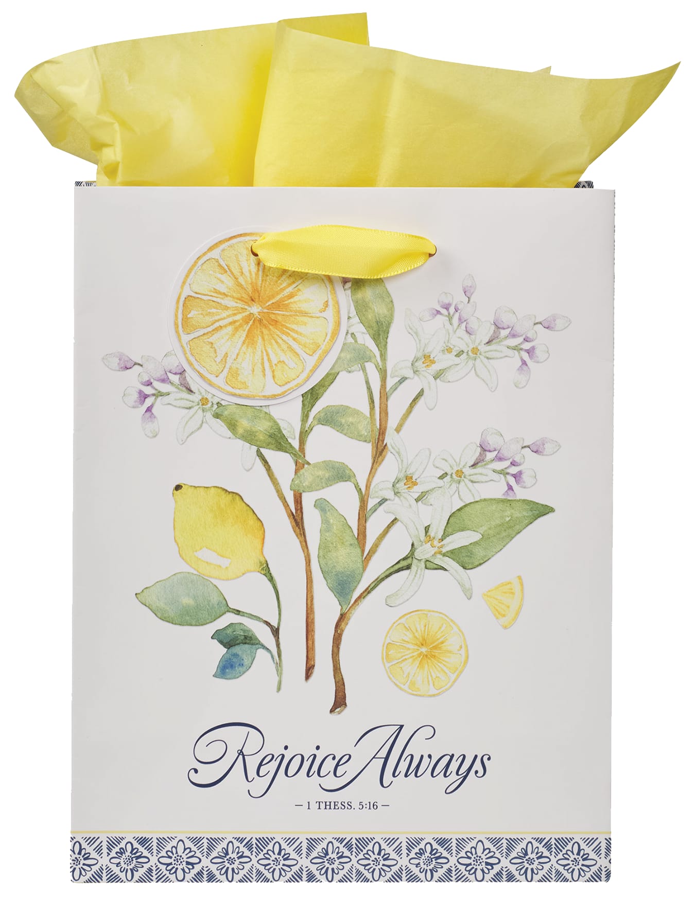 Gift Bag Medium: Rejoice Always, 1 Thess. 5:16, White/Yellow, Sweet Summertime Lemons
