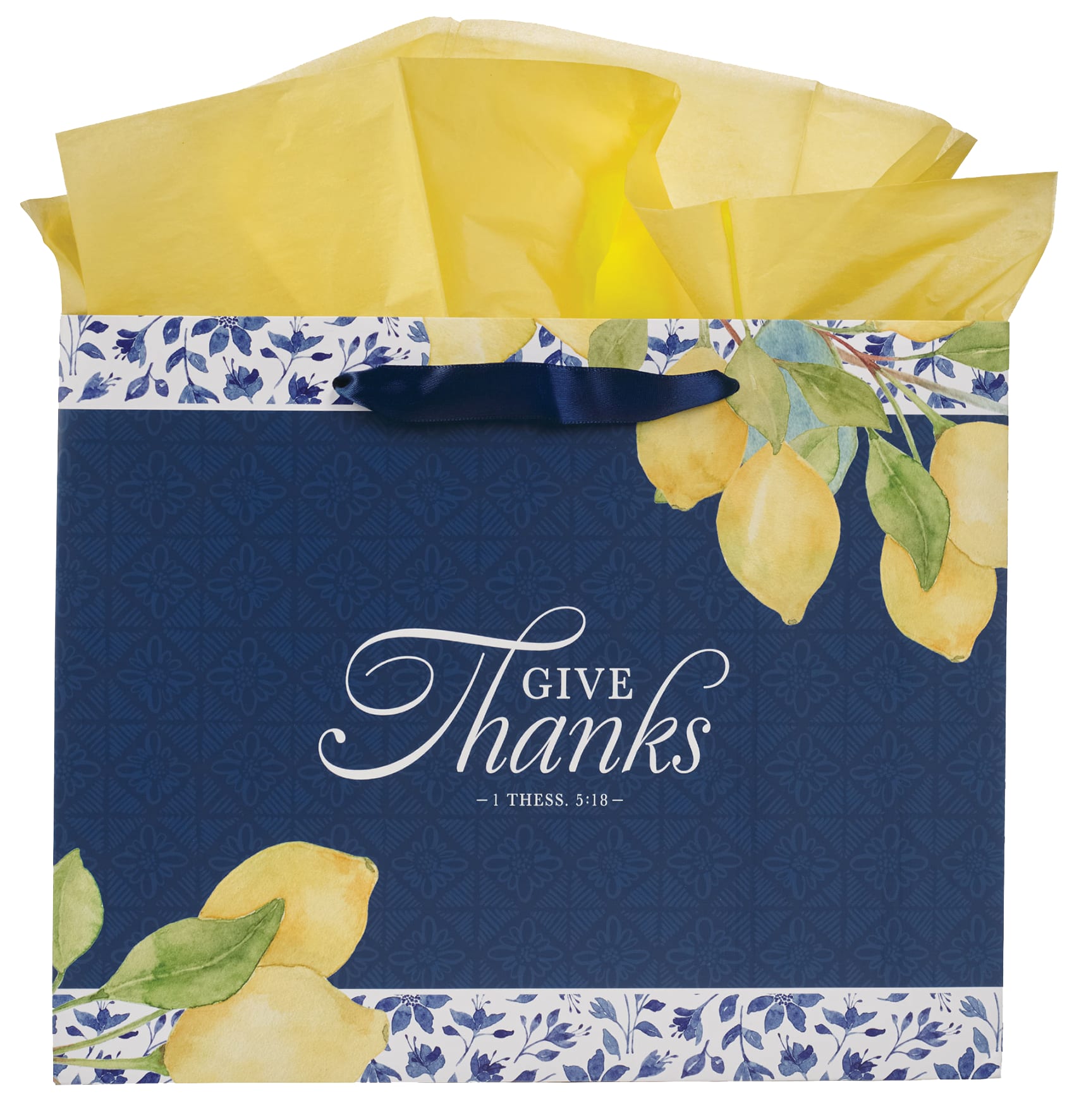 Gift Bag Large: Give Thanks, 1 Thess. 5:18, Blue/Yellow, Sweet Summertime Lemons