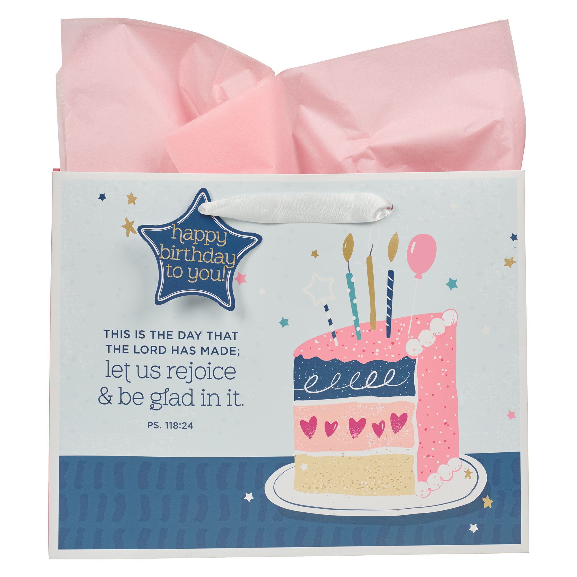 Gift Bag Large: Rejoice & Be Glad, Psalm 118:24, Birthday Cake