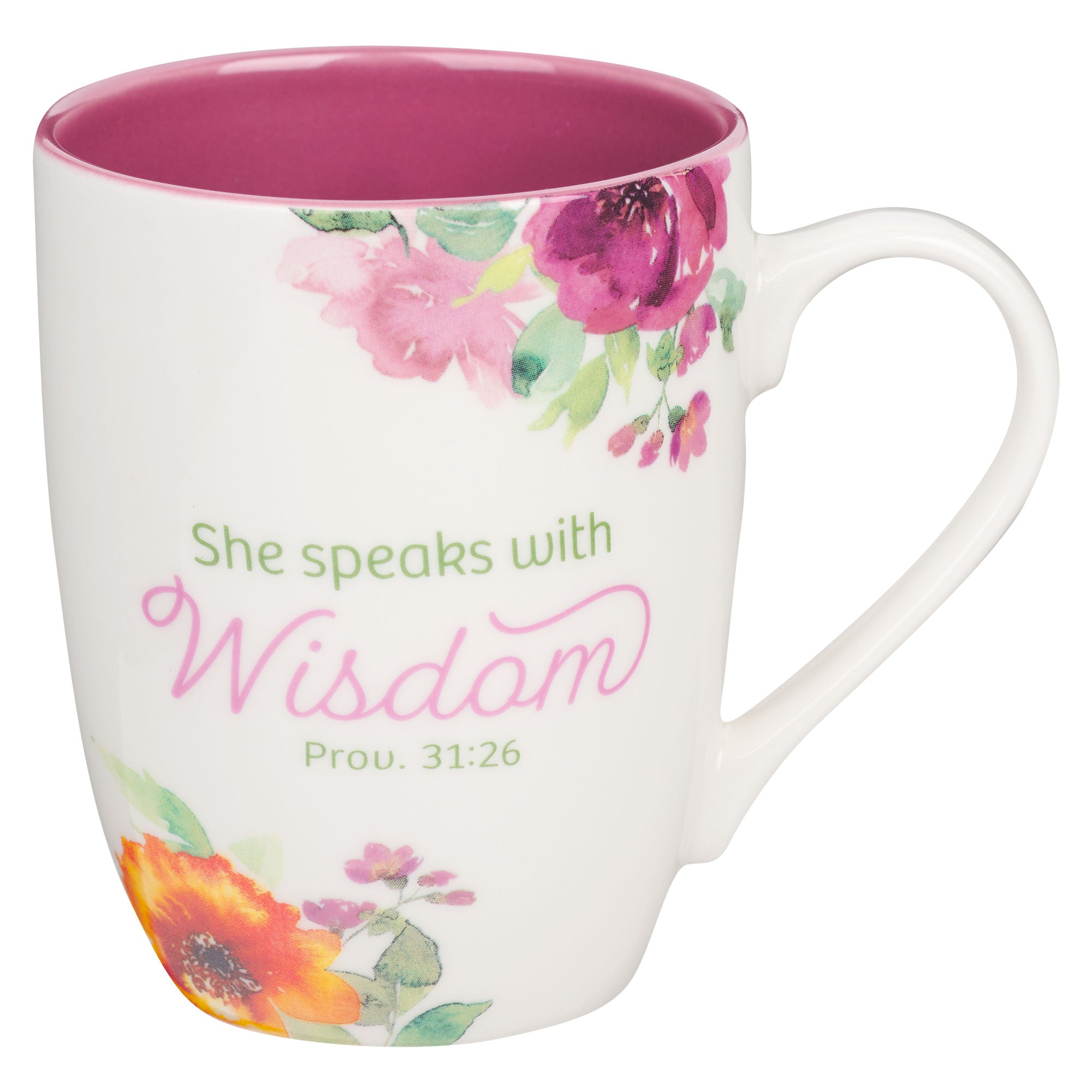 Ceramic Mug: Speaks with Wisdom Prov. 31:26, Multi-Floral