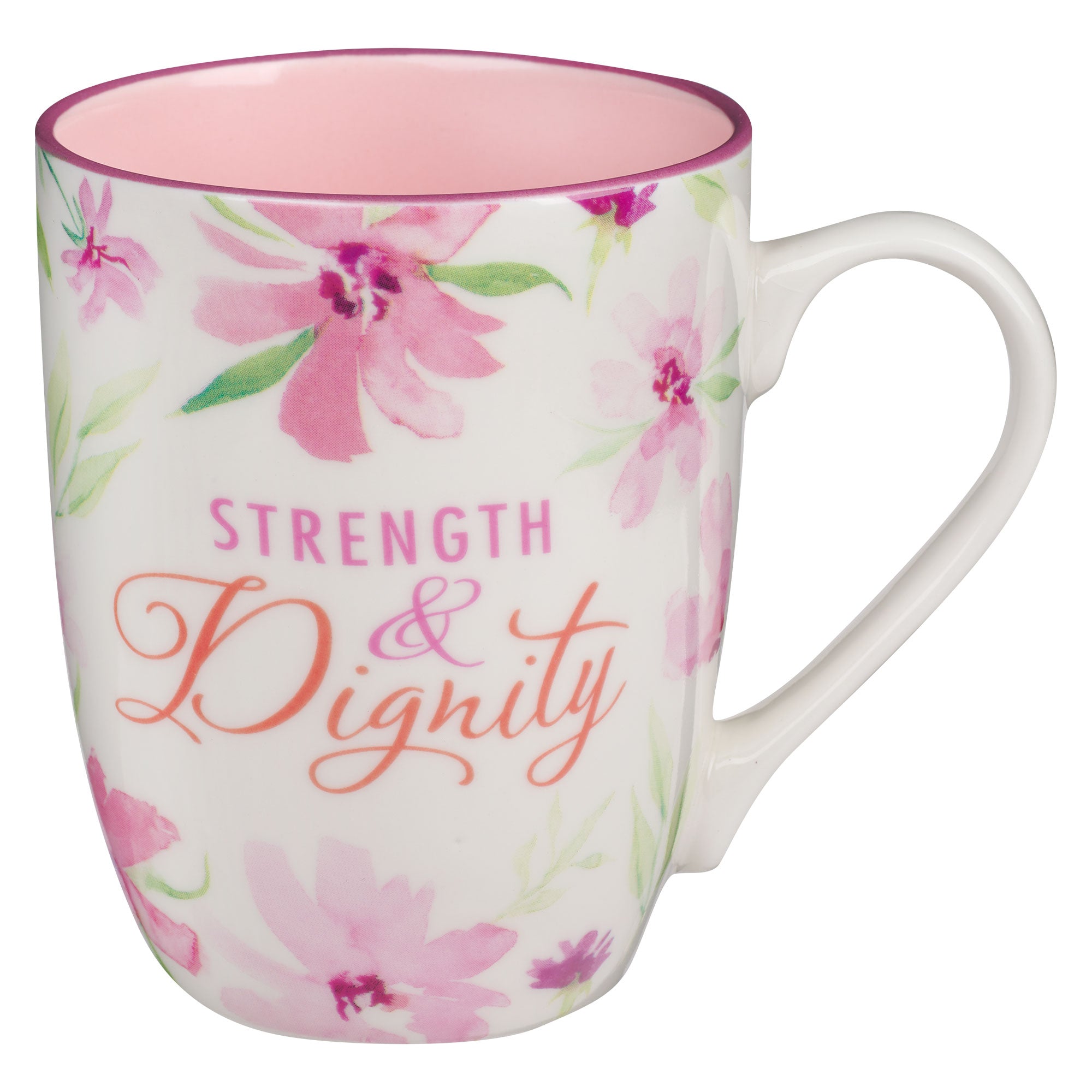 Ceramic Mug: Strength & Dignity Prov. 31:25, Pink Floral