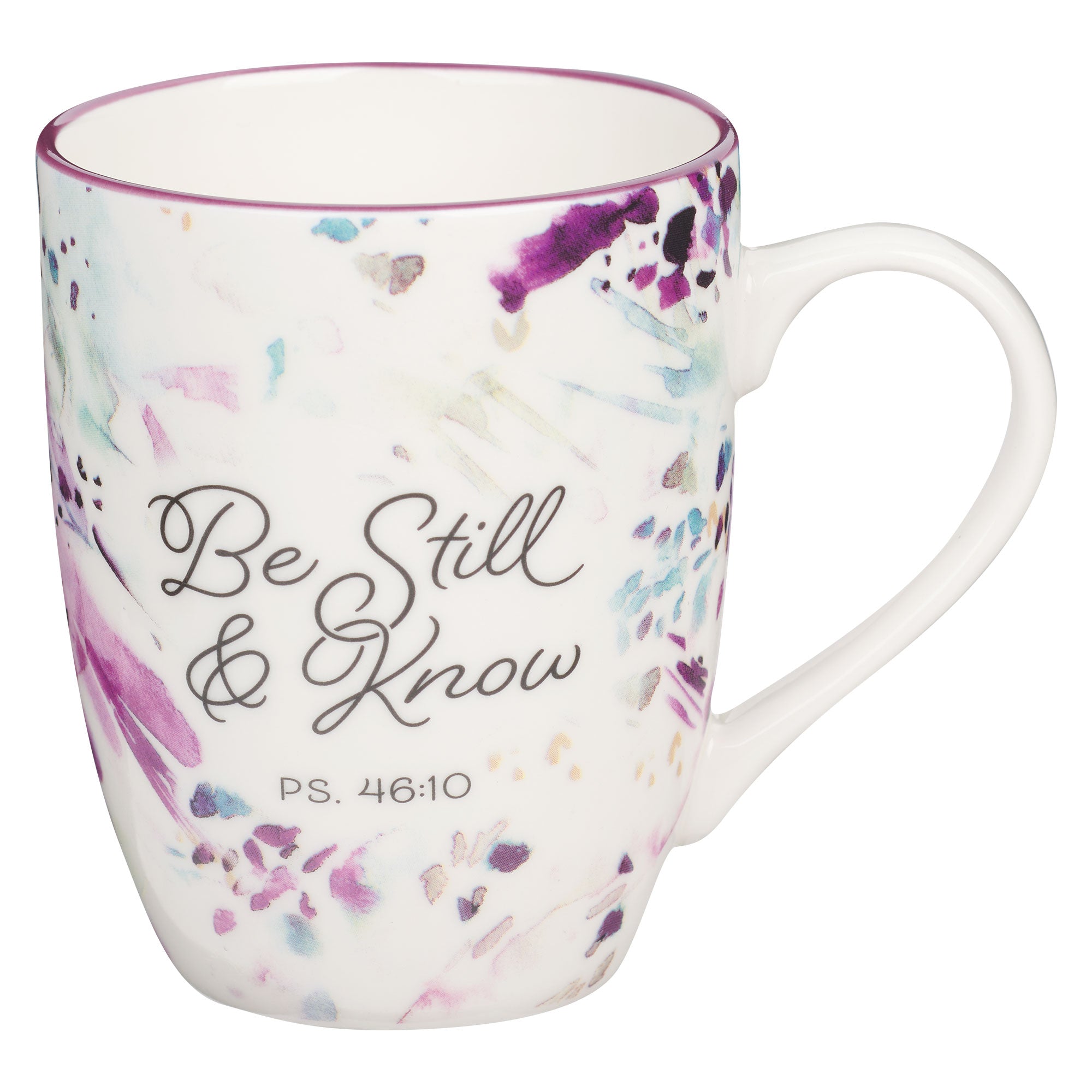 Ceramic Mug: Be Still Ps. 46:10, Purple Abstract