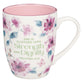 Ceramic Mug: Strength & Dignity Prov. 31:25, Pink Floral