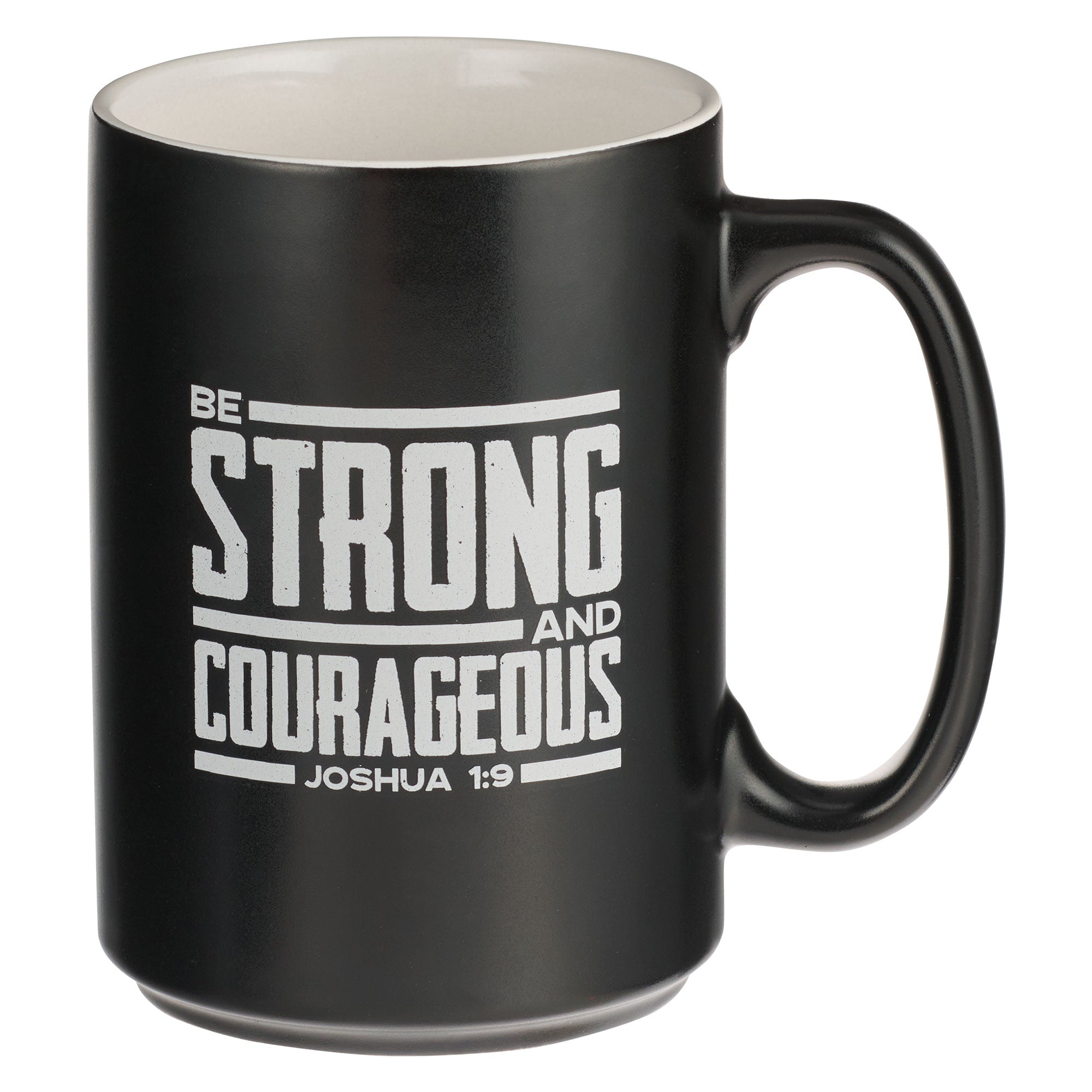 Ceramic Mug: Be Strong and Courageous, Josh. 1:9, Black