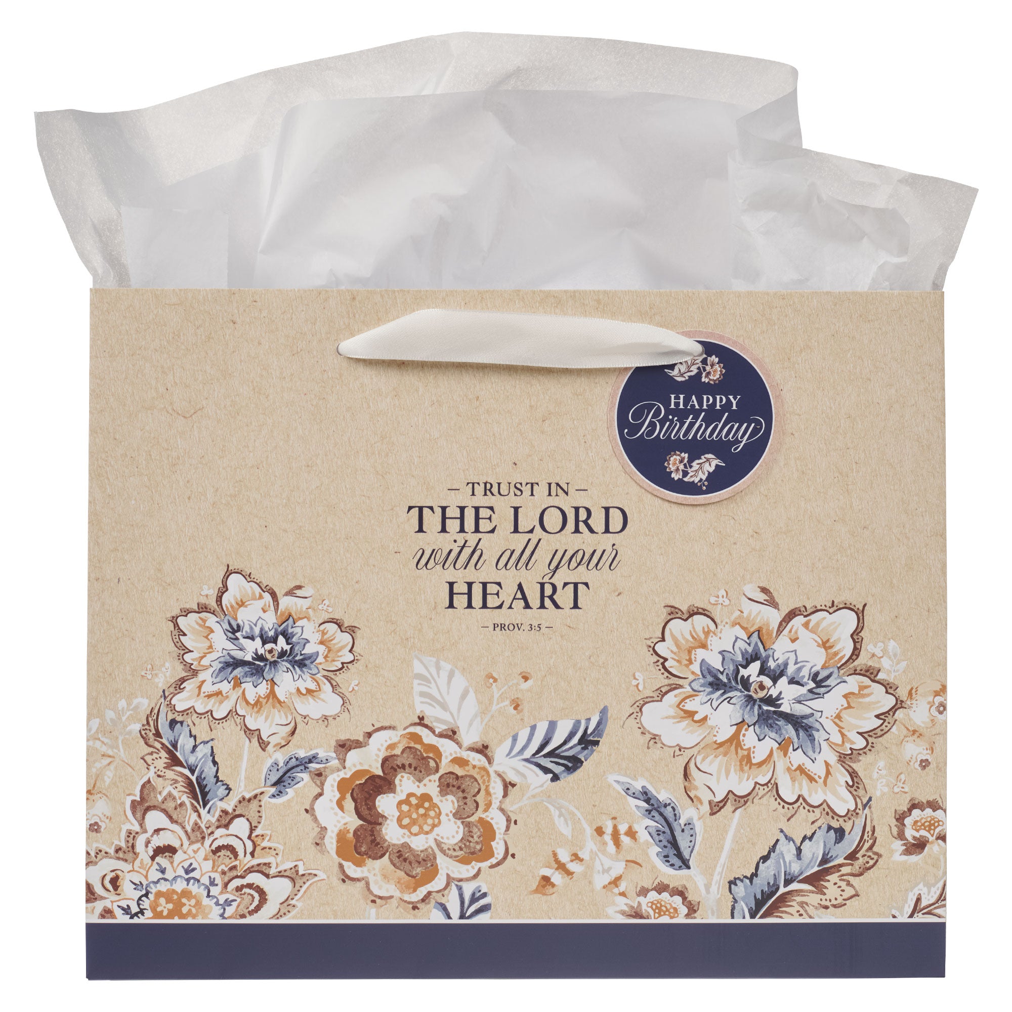 Gift Bag Large: Trust in the Lord, Prov. 3:5, Trust Honey-brown and Navy Floral
