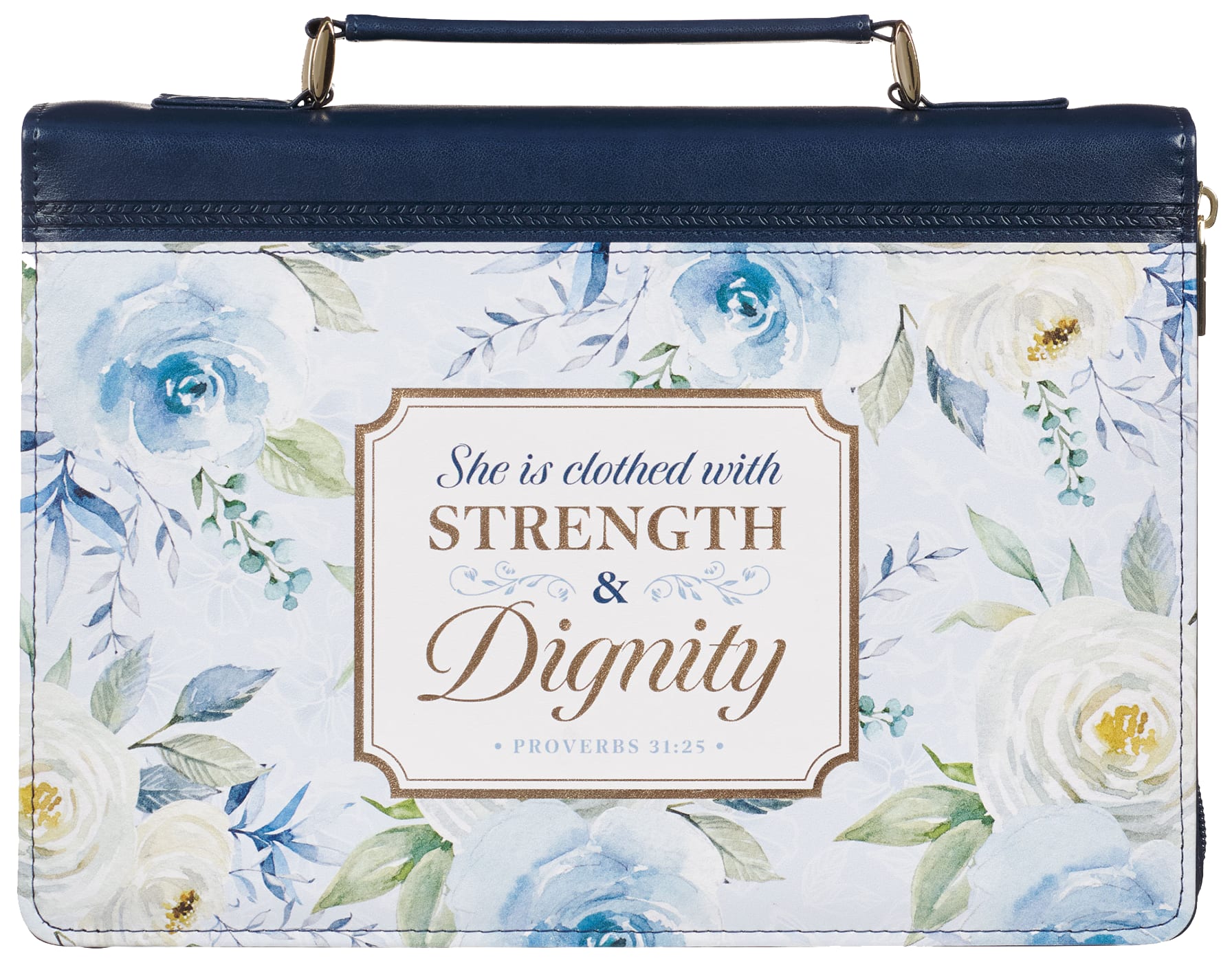 Bible Cover Large: Strength & Dignity, Prov. 31:25, Indigo Rose