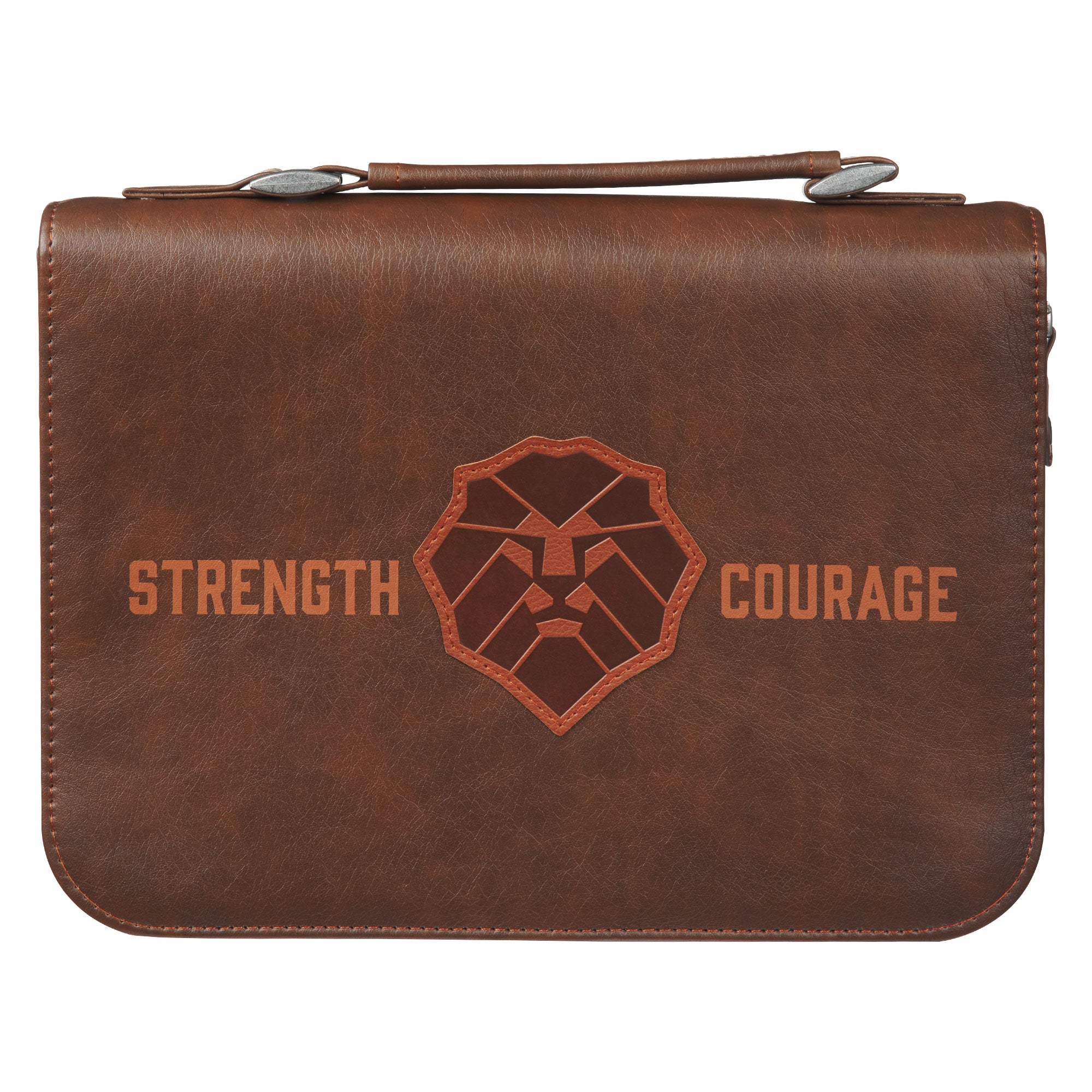 Bible Cover Medium: Strength & Courage, Josh. 1:9, Brown Lion