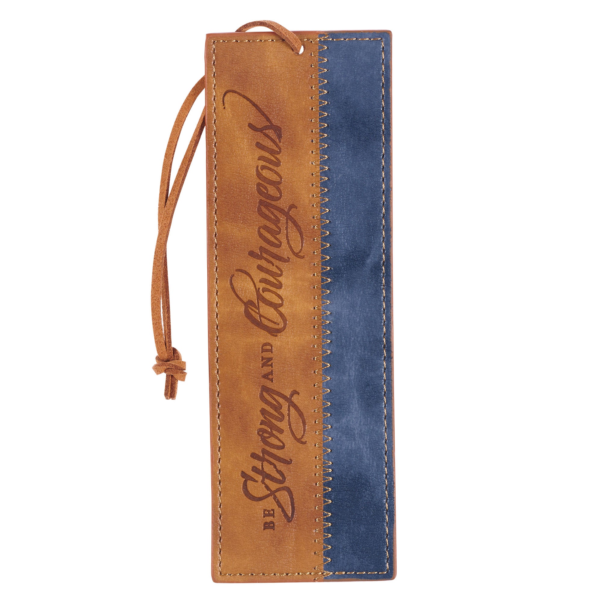 Tassel Bookmark: Be Strong & Courageous, Josh. 1:9, Two-tone Butterscotch and Navy