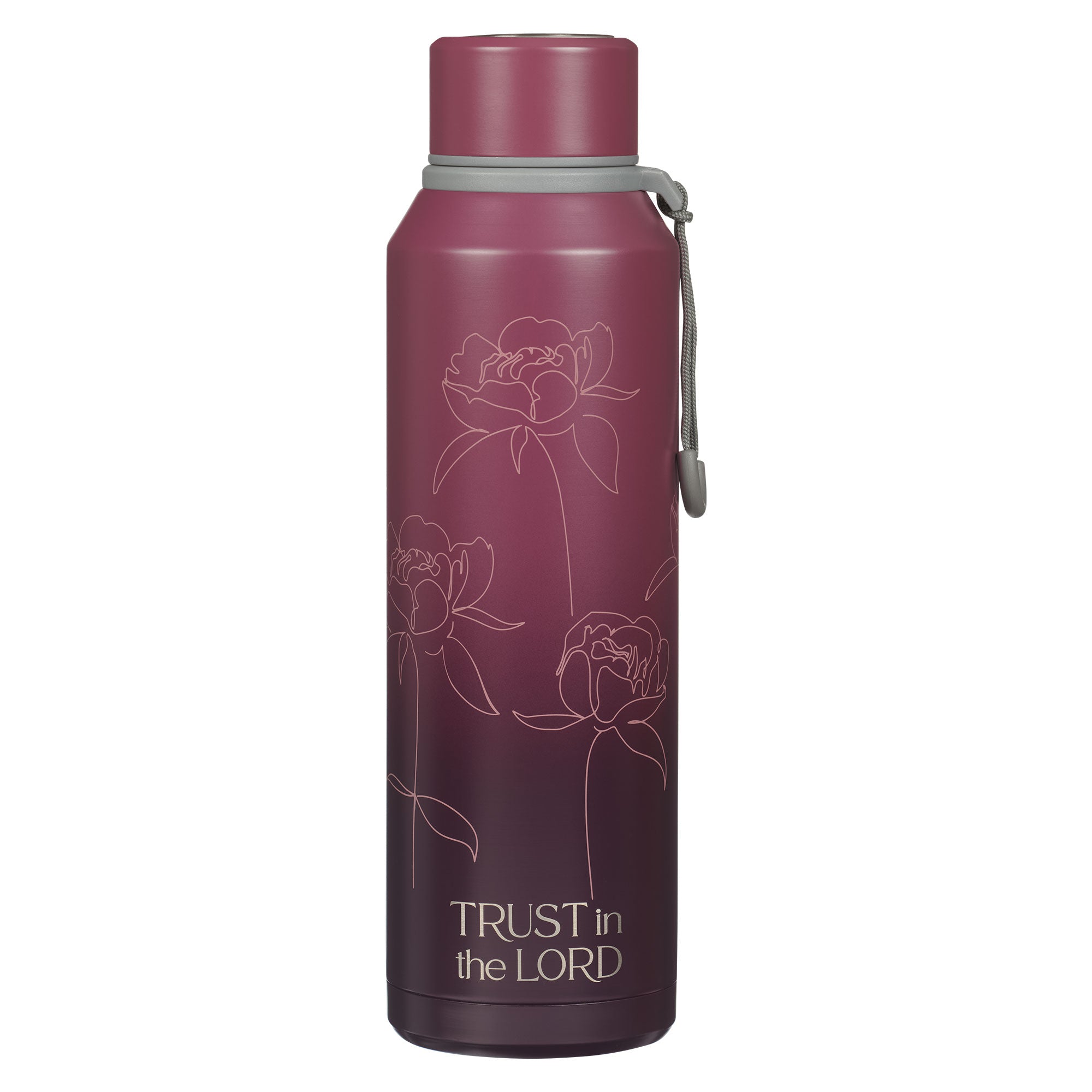 Water Bottle, Stainless SteelTrust in the Lord, Proverbs 3:5, Purple Bloom Like the Flowers