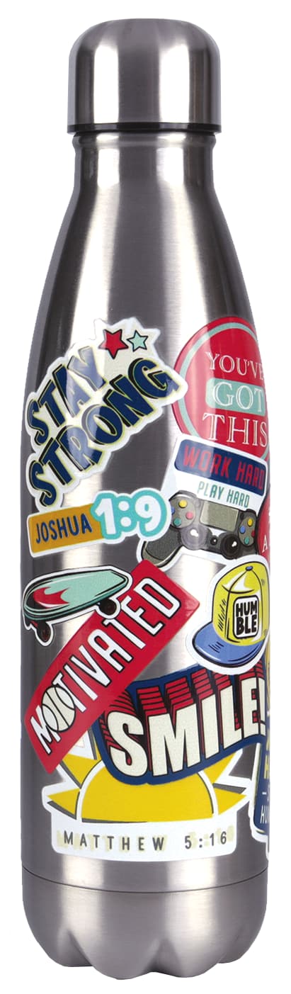 Water Bottle, Stainless SteelBe Strong, Joshua 1:9, Silver, Stay Strong, Kid