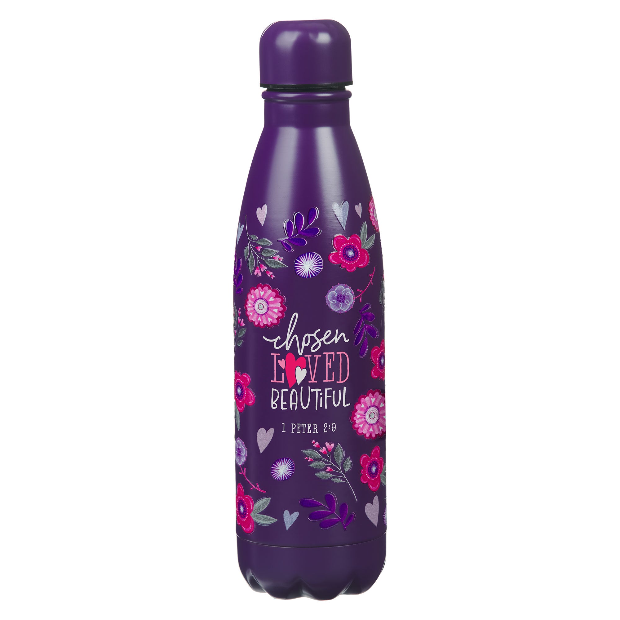 Water Bottle, Stainless SteelGod's Princess, 1 Peter 2:9, Pink/Purple Floral