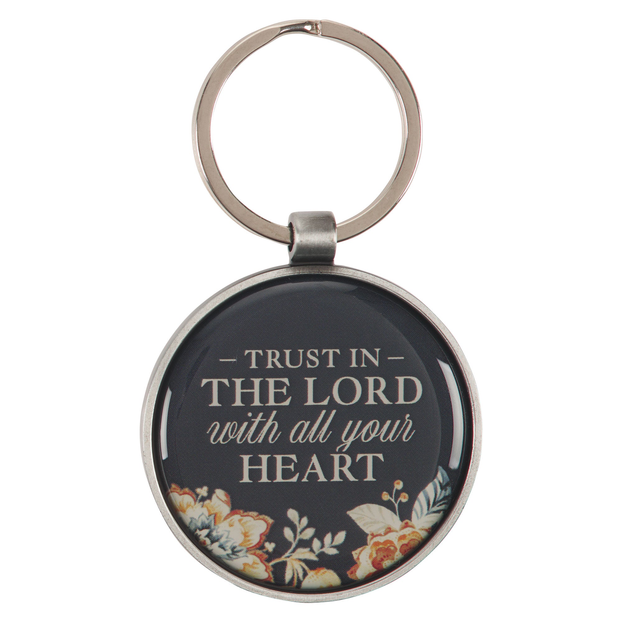 Keyring: Trust in the Lord Prov. 3:5, Trust Honey-brown and Navy Floral