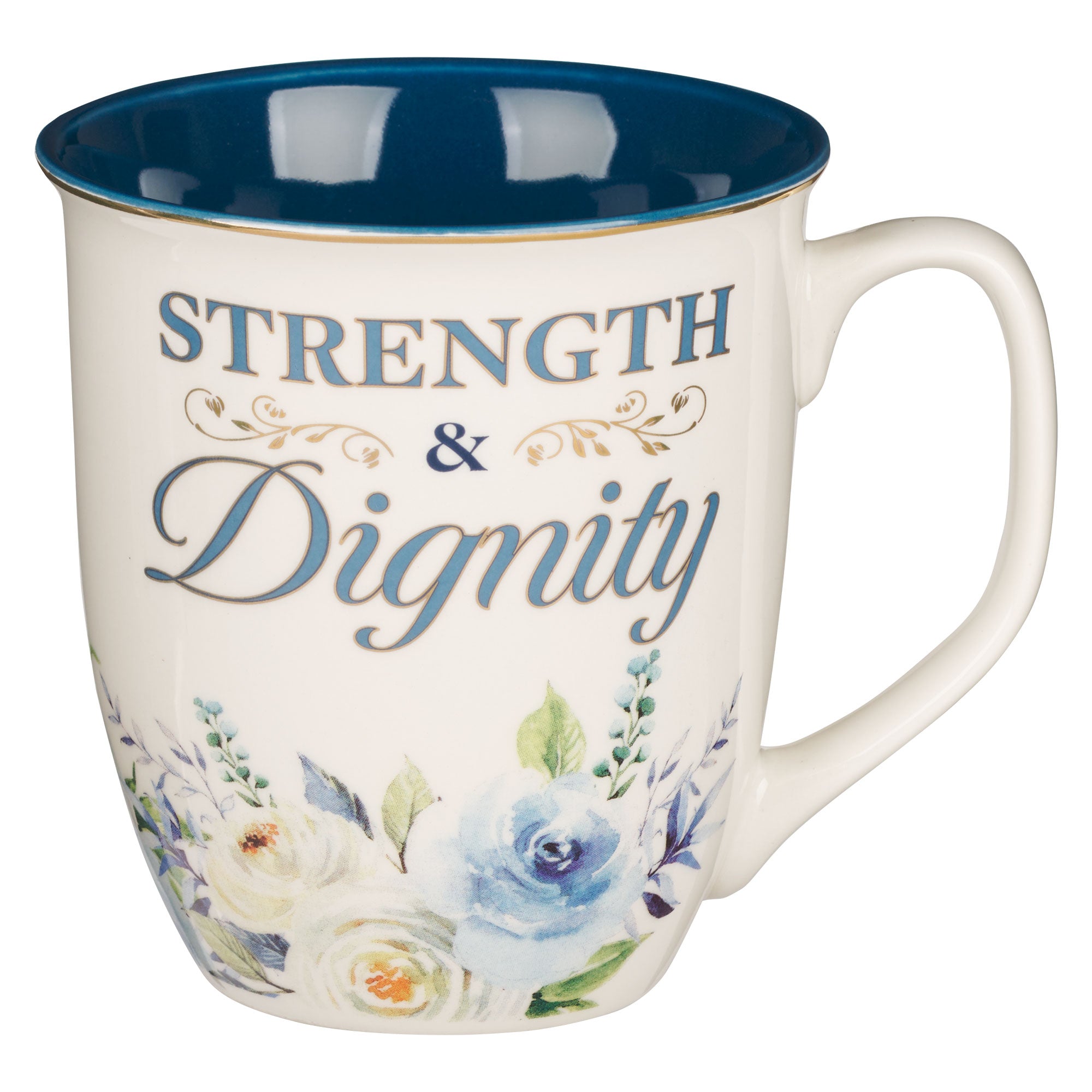 Ceramic Mug: Strength & Dignity Prov. 31:25, Indigo Rose