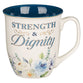 Ceramic Mug: Strength & Dignity Prov. 31:25, Indigo Rose