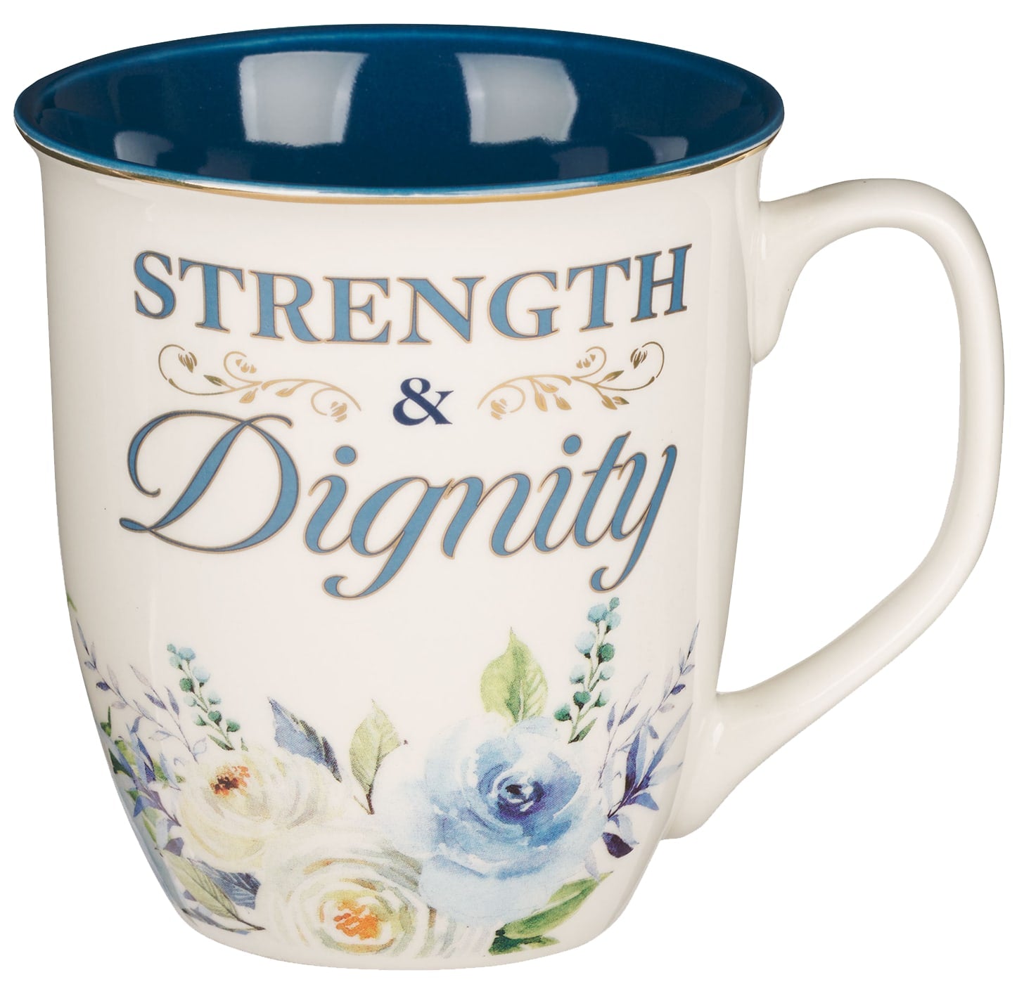 Ceramic Mug: Strength & Dignity Prov. 31:25, Indigo Rose