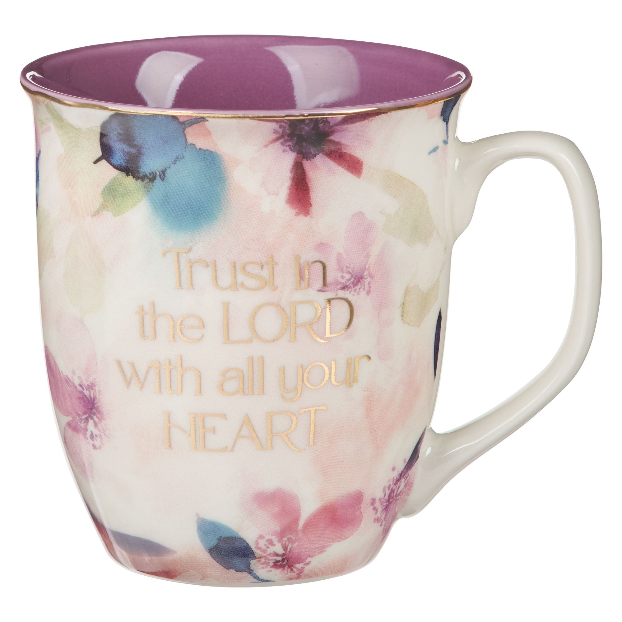Ceramic Mug: Trust in the Lord Prov. 3:5, Purple Bloom Like the Flowers
