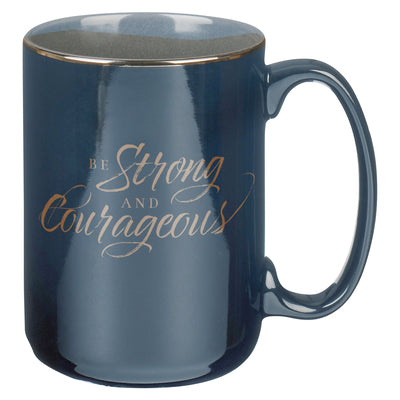 Ceramic Mug: Be Strong and Courageous, Joshua 1:9, Butterscotch and Navy
