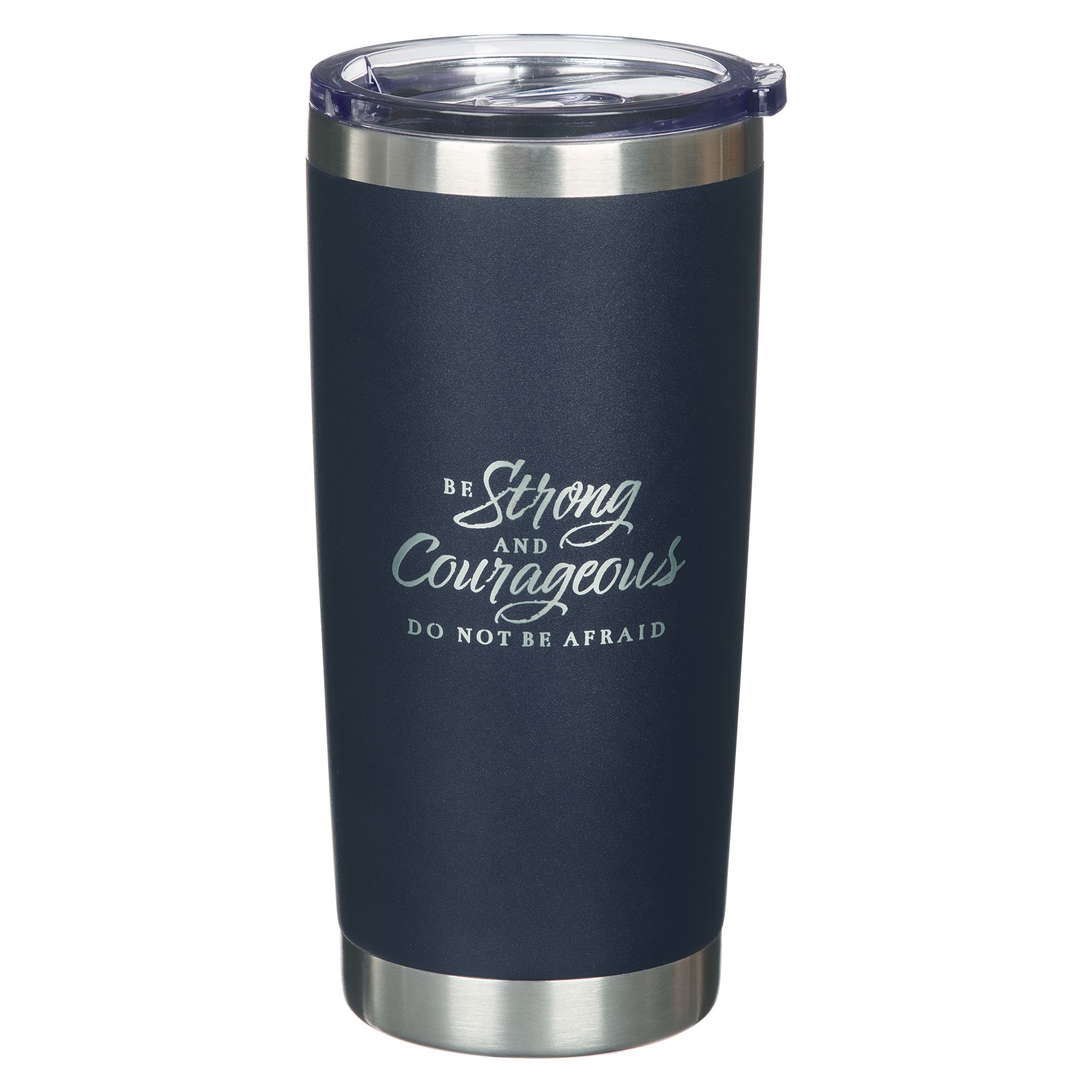 Stainless Steel Tumbler: Be Strong and Courageous, Josh. 1:9, Butterscotch and Navy