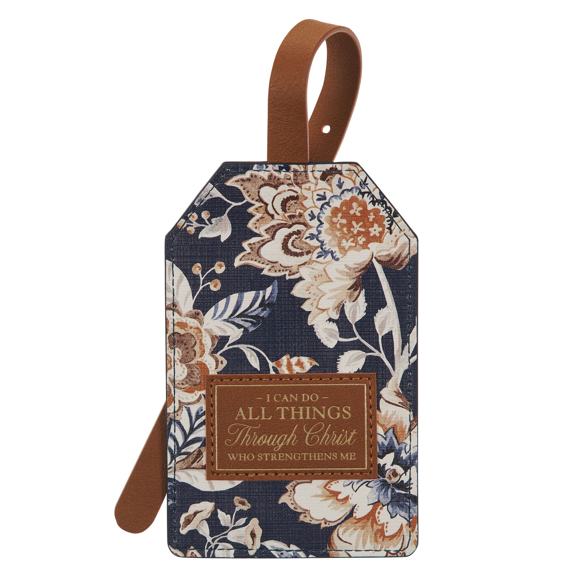 Luggage Tag: All Things, Phil. 4:13 (Trust Honey-brown and Navy Floral)