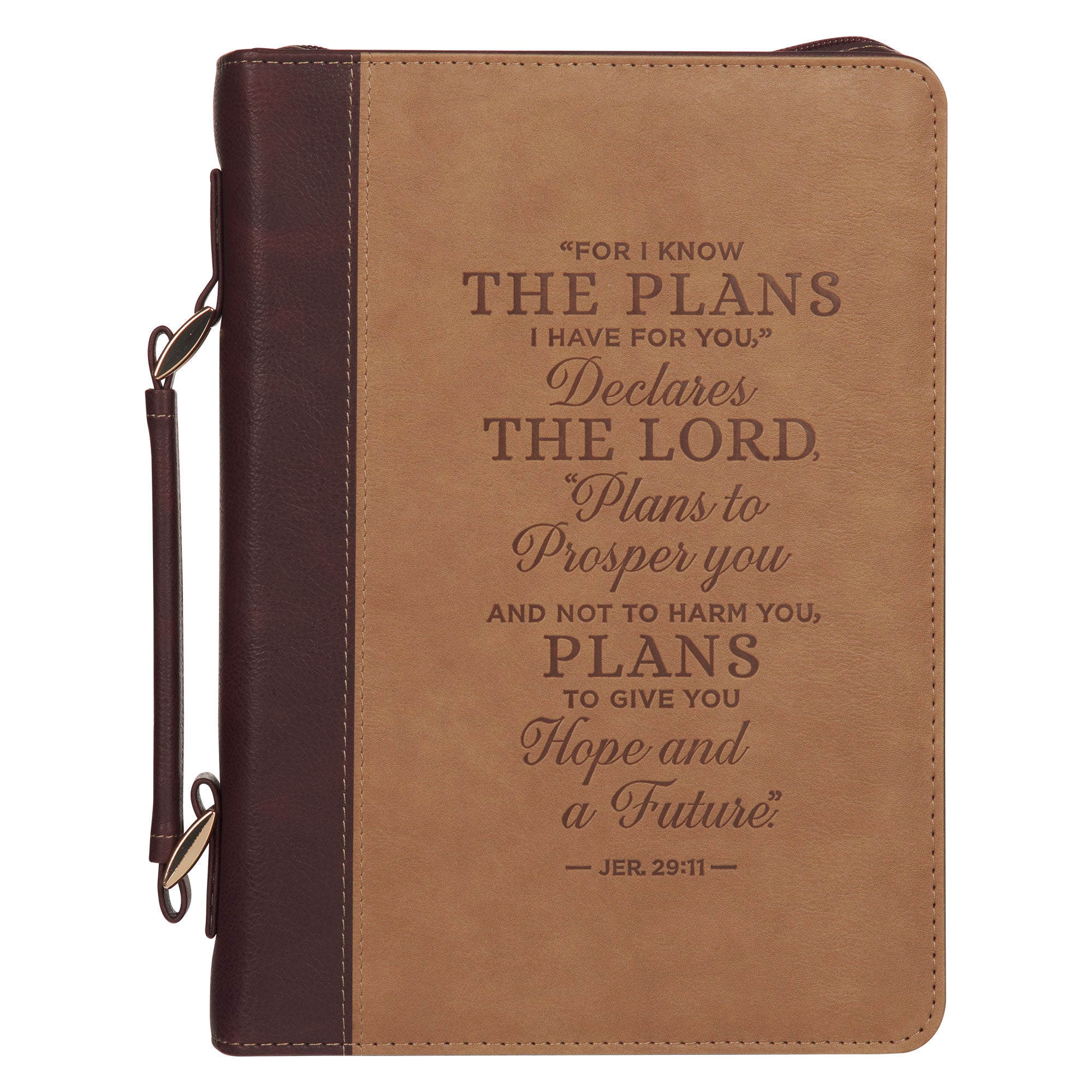 Bible Cover Large: Classic, Plans, Jer. 29:11, Two-tone Brown
