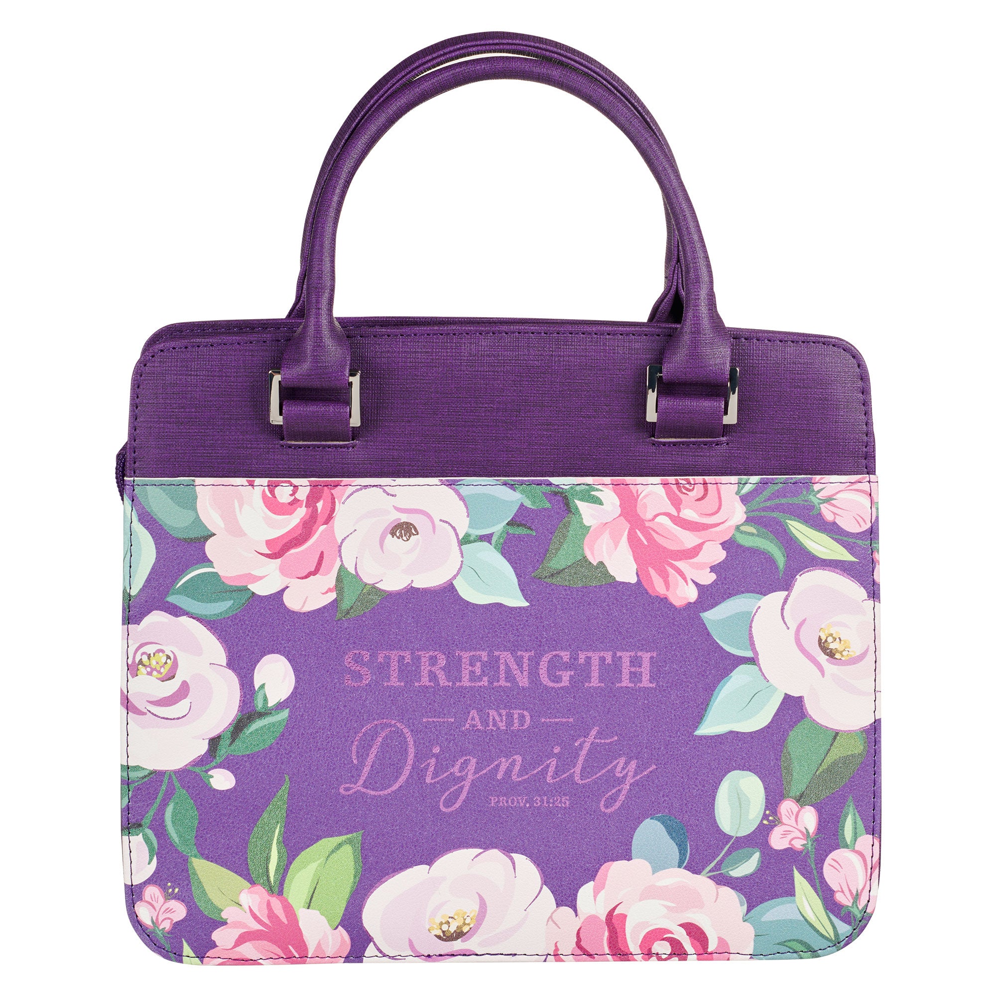 Bible Cover Large: Strength and Dignity, Prov. 31:25, Purple