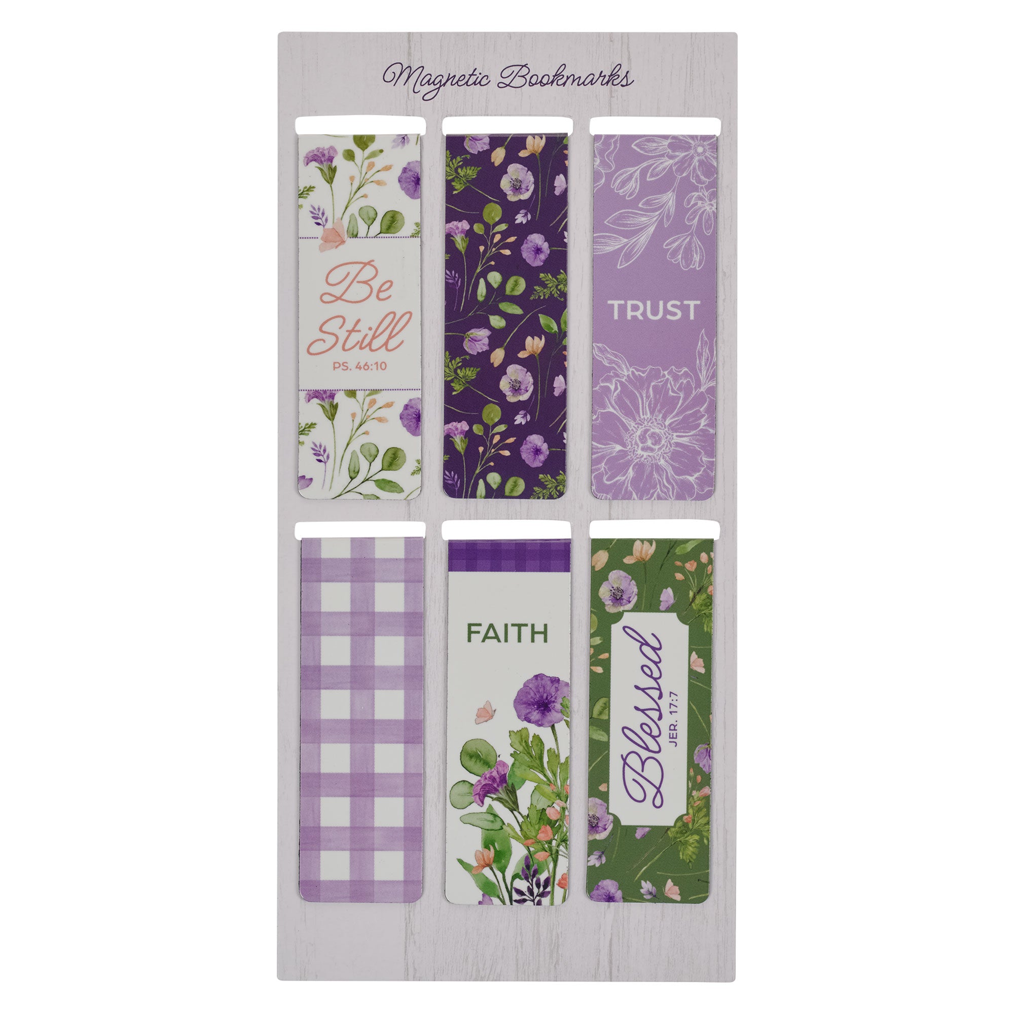 Magnetic Bookmark Set: Blessed Bloom Flowers, Jer. 17:7, New Mercies Purple Meadow