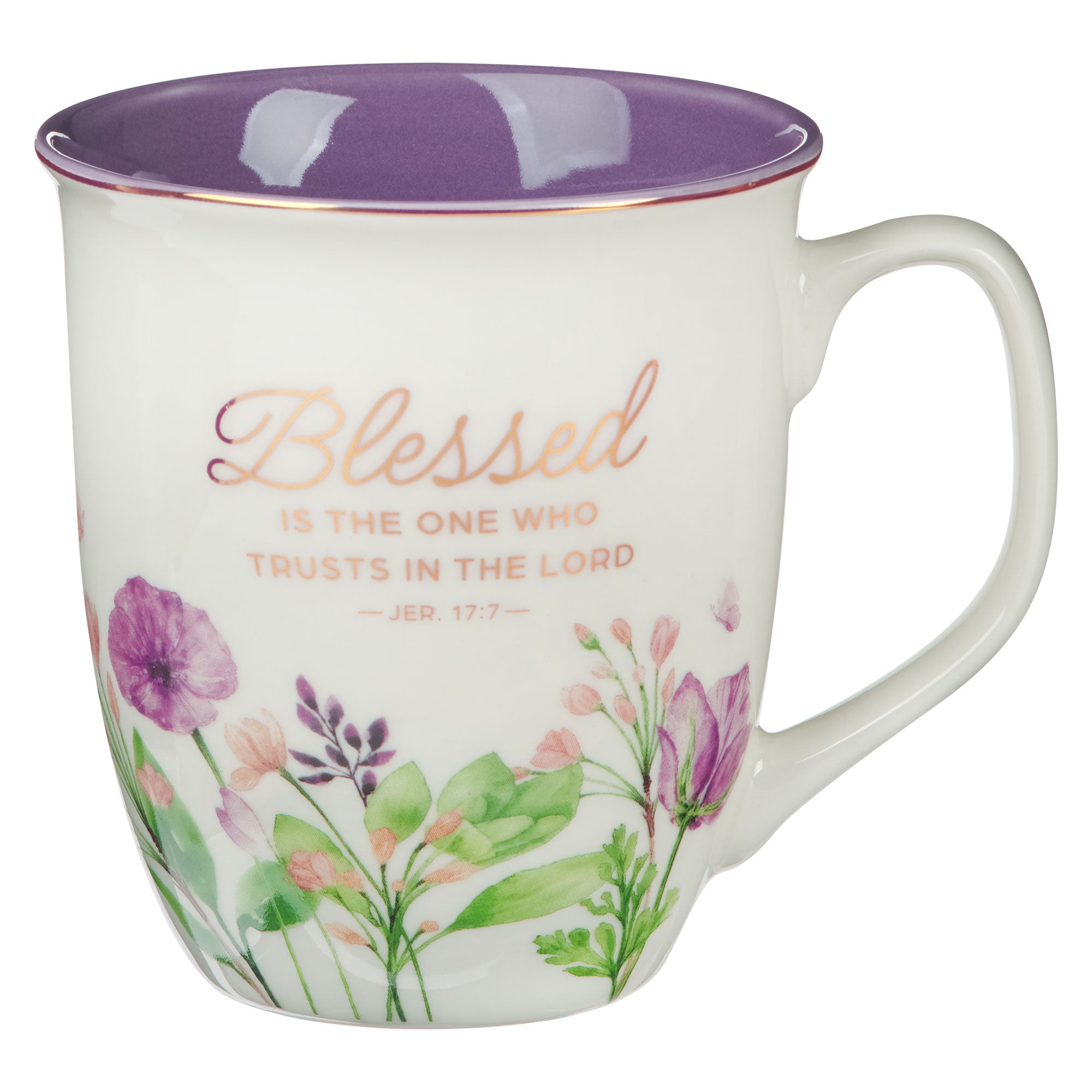 Ceramic Mug: Blessed, Jer. 17:7, New Mercies Purple Meadow