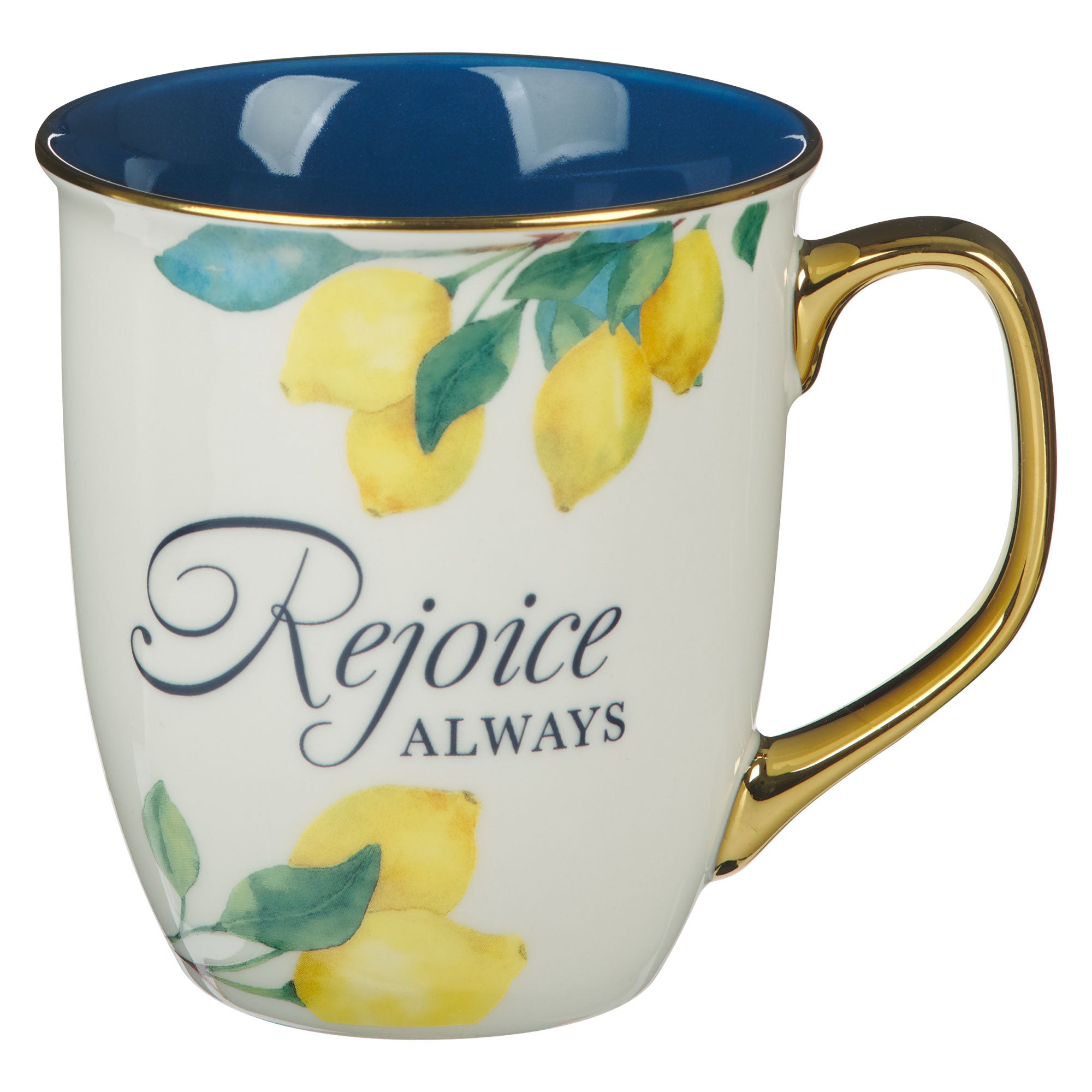 Ceramic Mug: Rejoice Always 1 Thess. 5:16-18, Sweet Summertime Lemons, Blue/Yellow