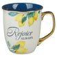 Ceramic Mug: Rejoice Always 1 Thess. 5:16-18, Sweet Summertime Lemons, Blue/Yellow