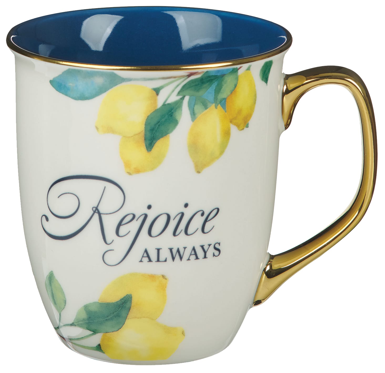 Ceramic Mug: Rejoice Always 1 Thess. 5:16-18, Sweet Summertime Lemons, Blue/Yellow