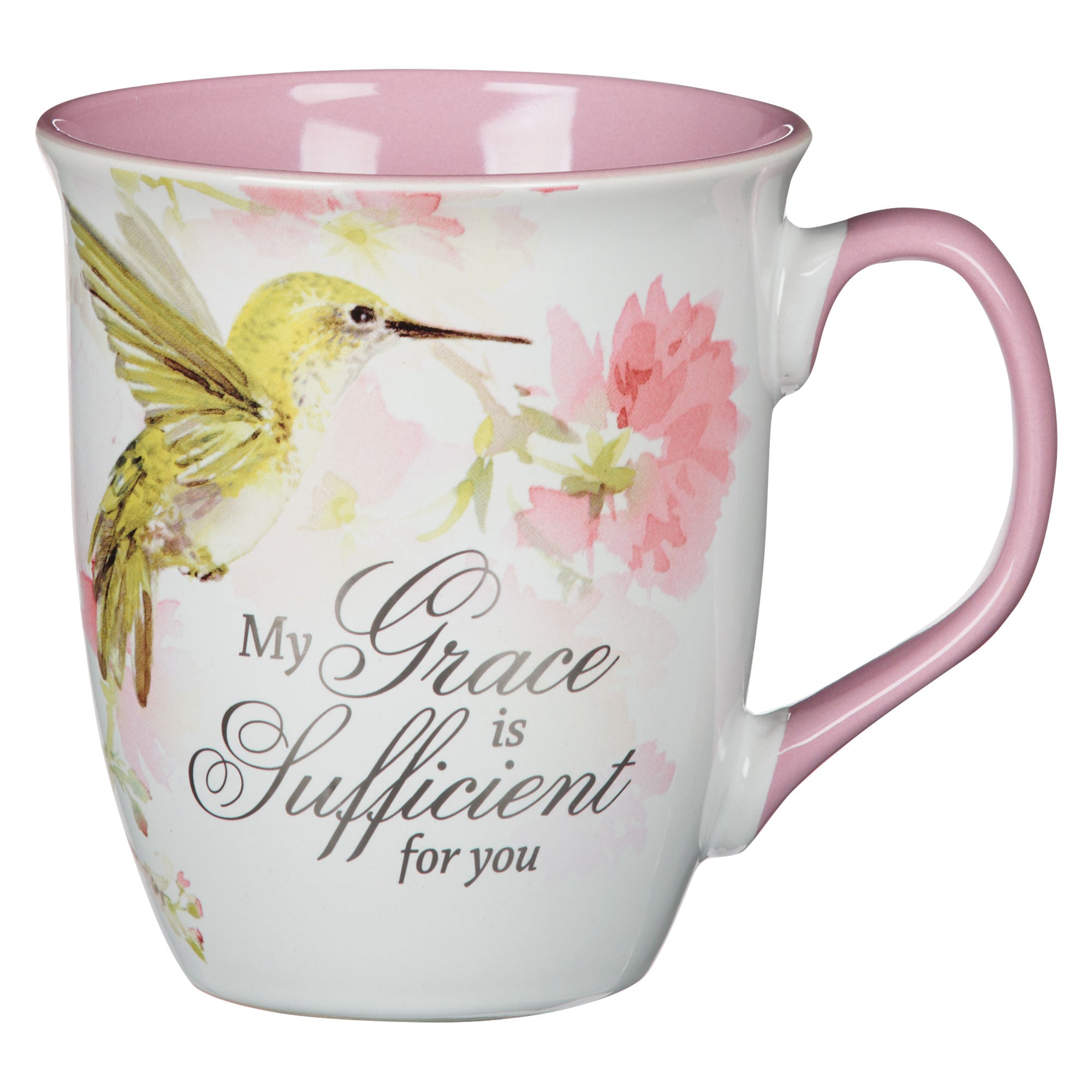 Ceramic Mug: My Grace 1 Cor. 12:9, Pink Persevere Hummingbird