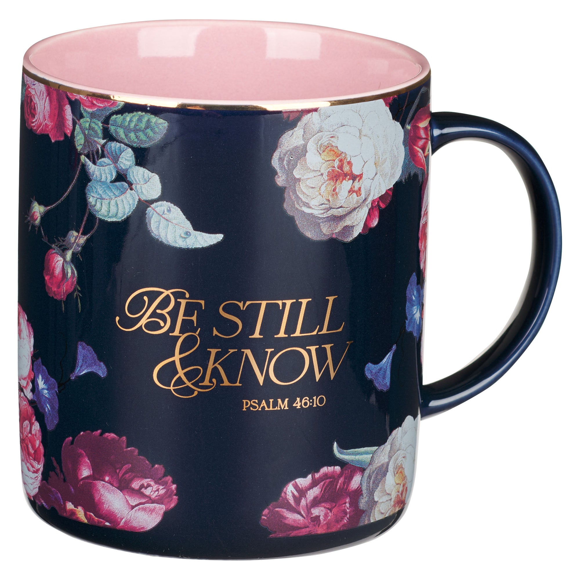 Ceramic Mug: Be Still & Know, Ps. 46:10, Midnight Blue Floral