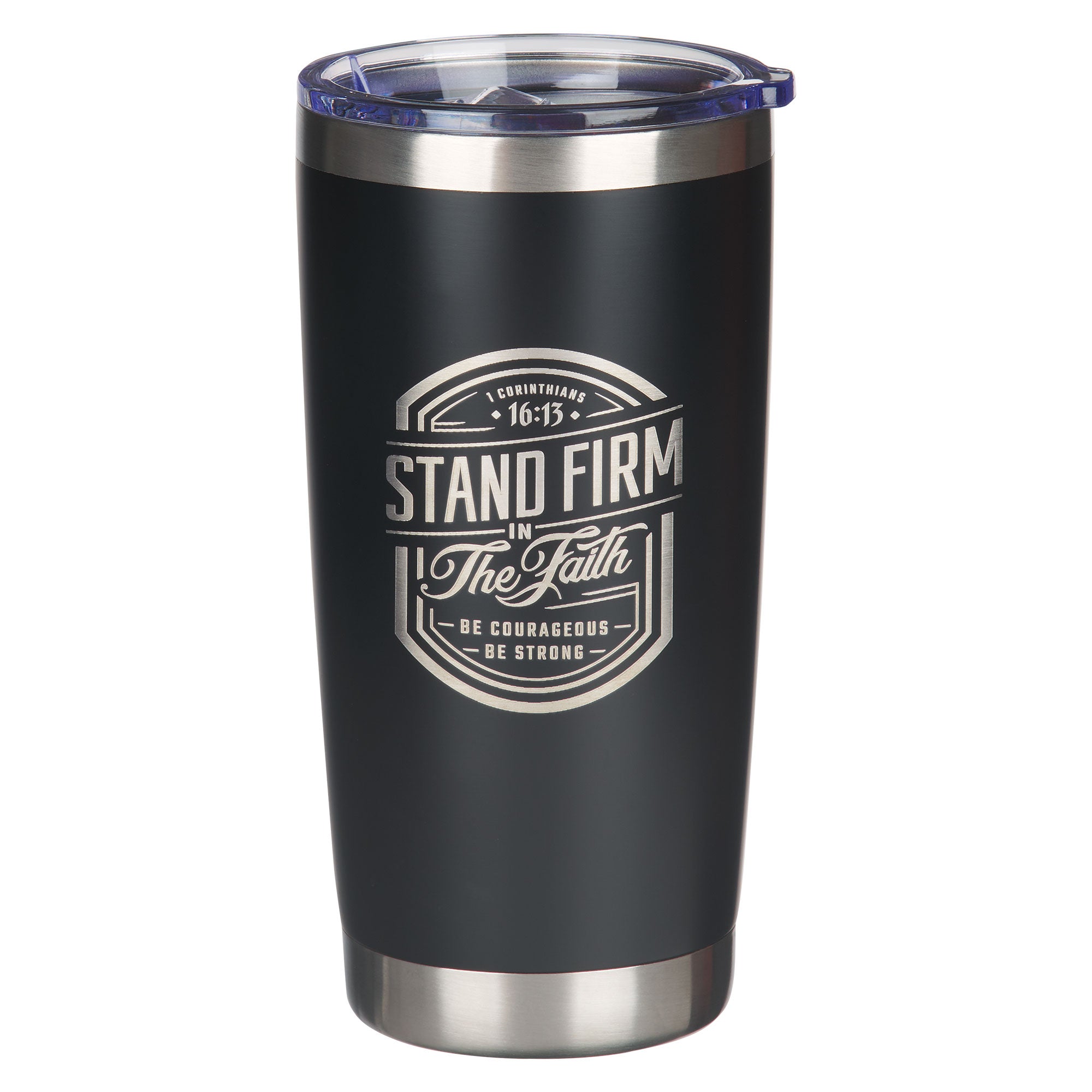 Stainless Steel Tumbler: Stand Firm 1 Cor. 16:13, Black, Gray Mountain View