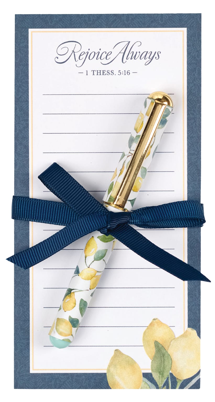 Magnetic Notepad: Shopping List with pen, Rejoice Always, 1 Thess. 5:16, Navy, Sweet Summertime Lemons