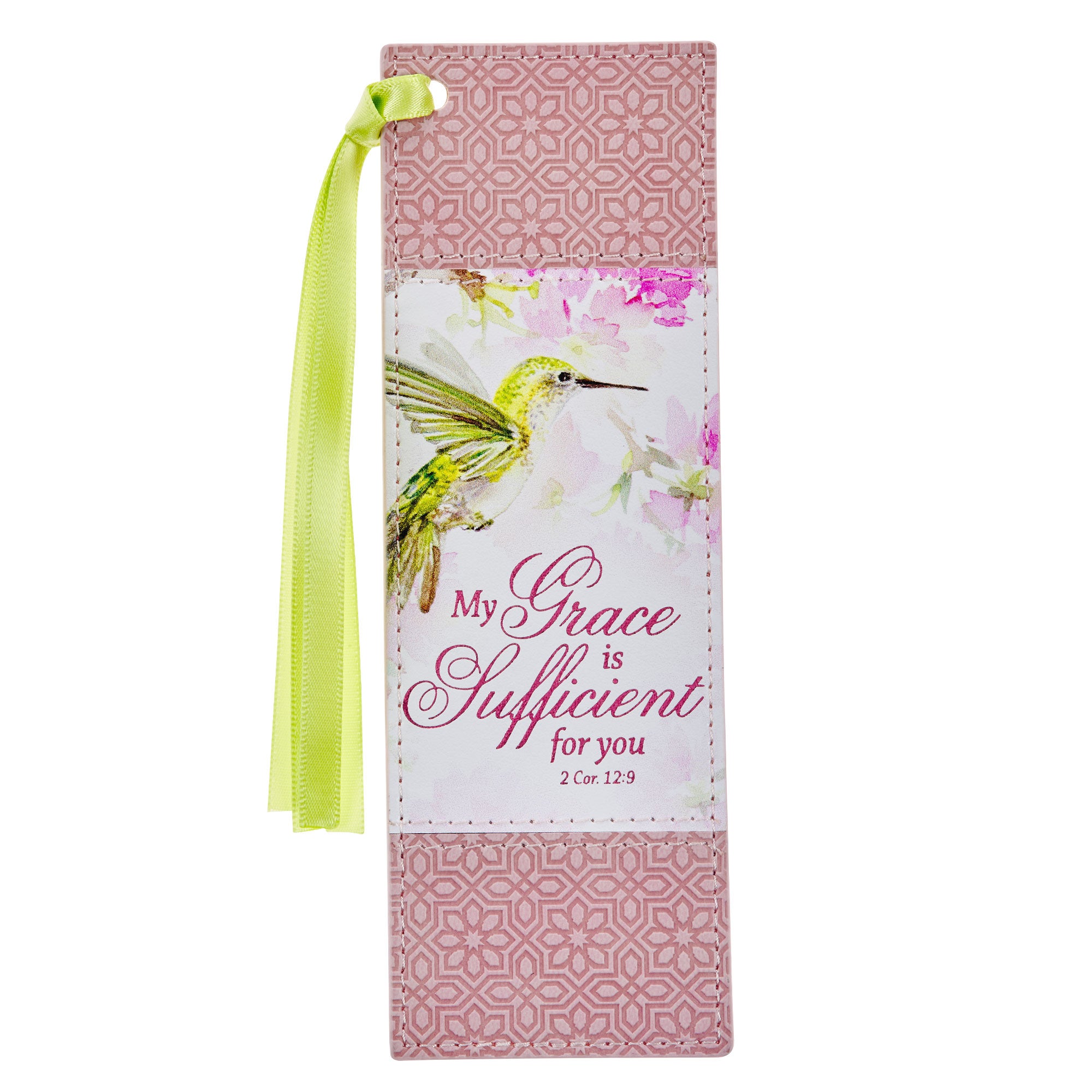 Bookmark: Grace, 2 Cor. 12:9, Pink, Persevere Hummingbird